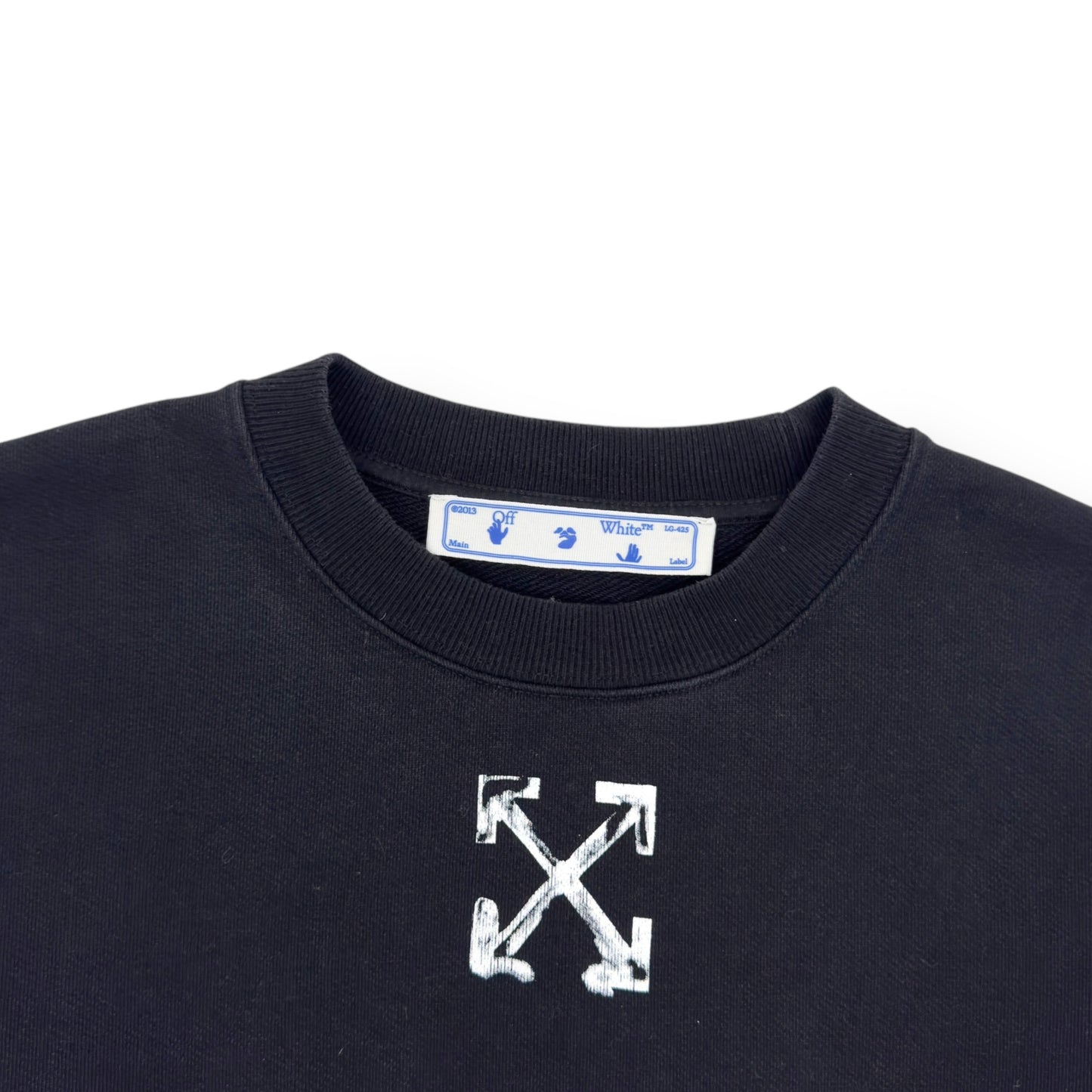 OFF-WHITE WOMENS LOGO PRINT CROPPED SWEATSHIRT BLACK / WHITE S