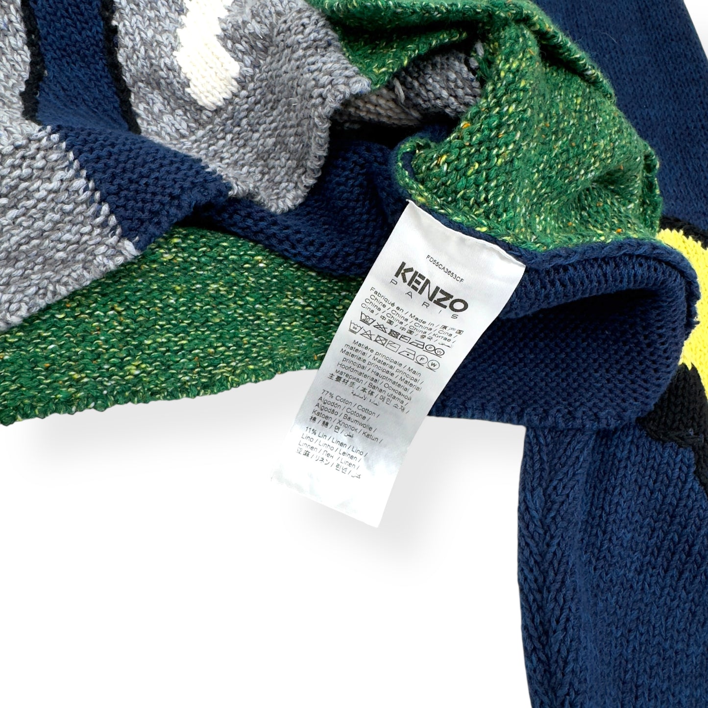 KENZO PARIS V-NECK ABSTRACT CARDIGAN GREEN / YELLOW L