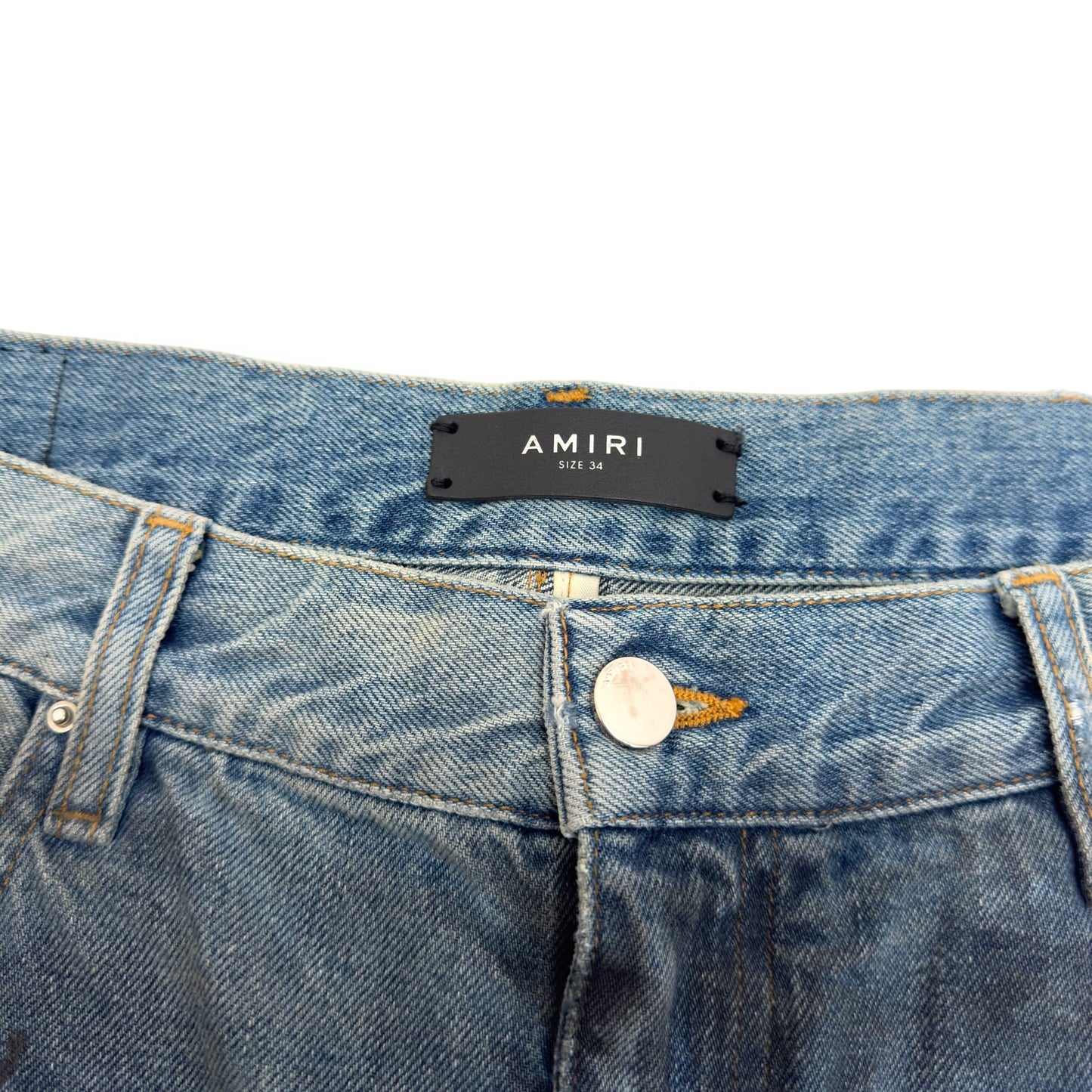 AMIRI DISTRESSED WASHED DENIM SHORTS BLUE W34”