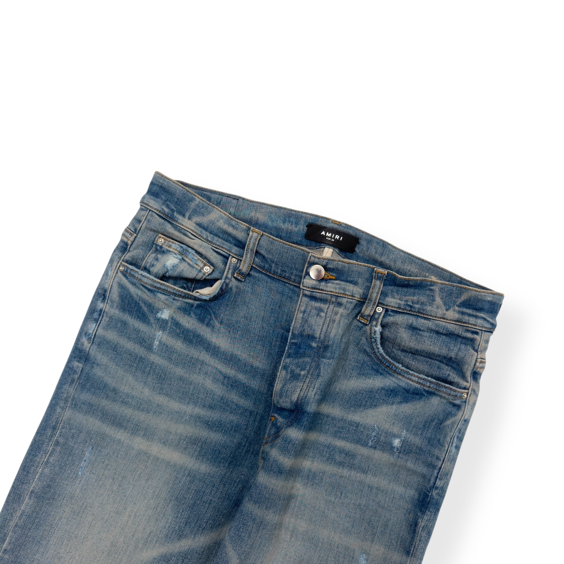 AMIRI DISTRESSED SKINNY DENIM JEANS BLUE W34”
