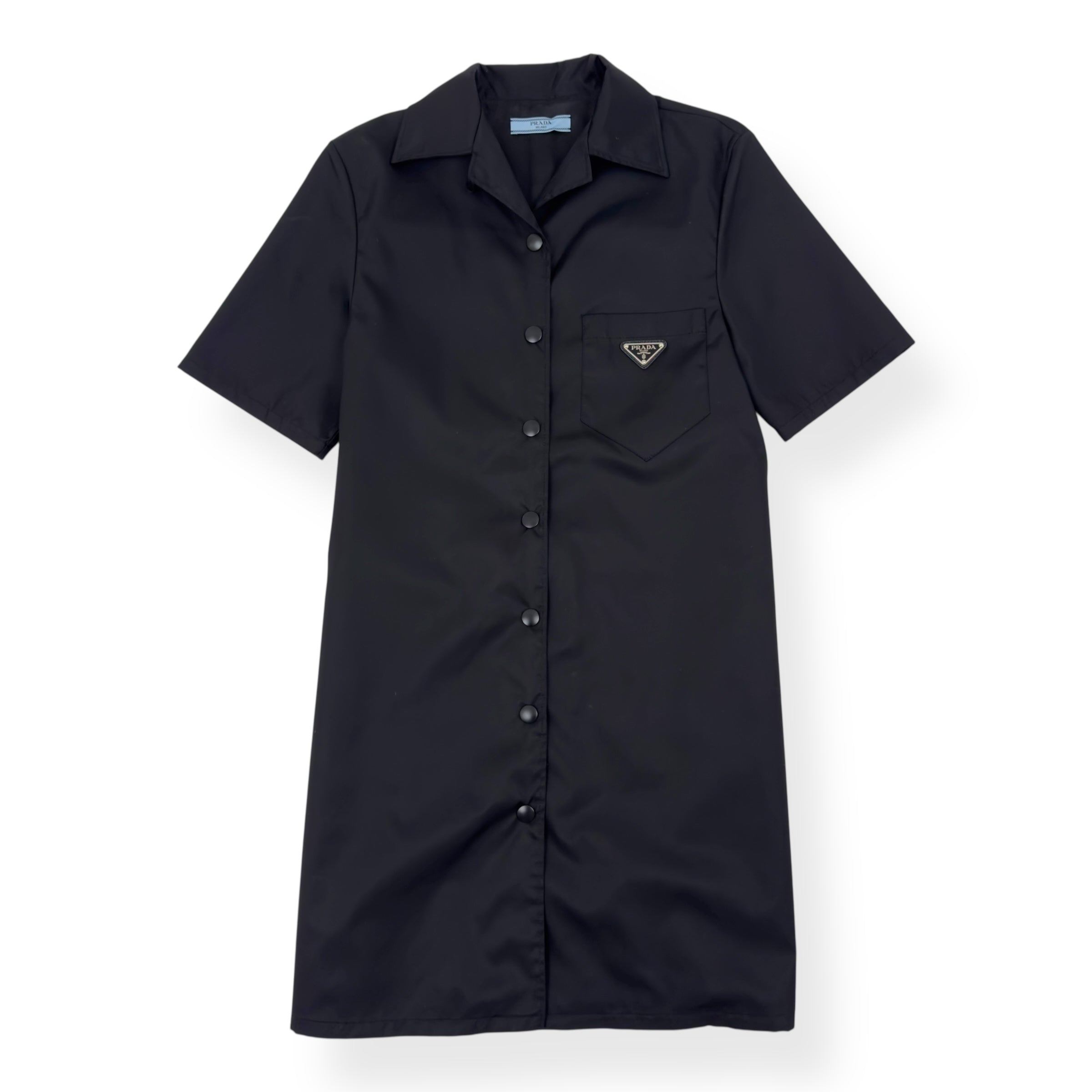 PRADA RE-NYLON LOGO-PATCH MINIDRESS BLACK 36 / UK4 / UK6