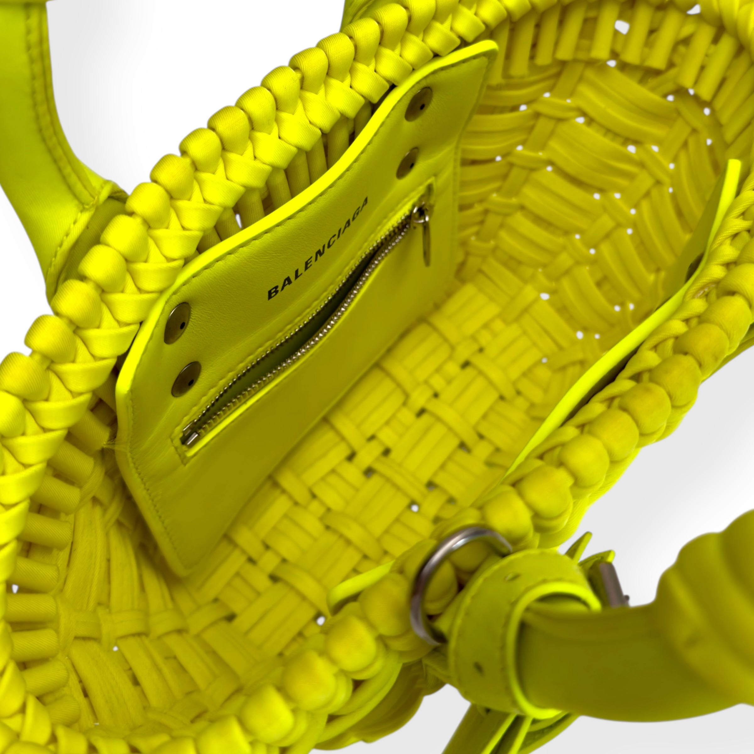 BALENCIAGA BISTRO NYLON / LEATHER SHOULDER BAG YELLOW XXS