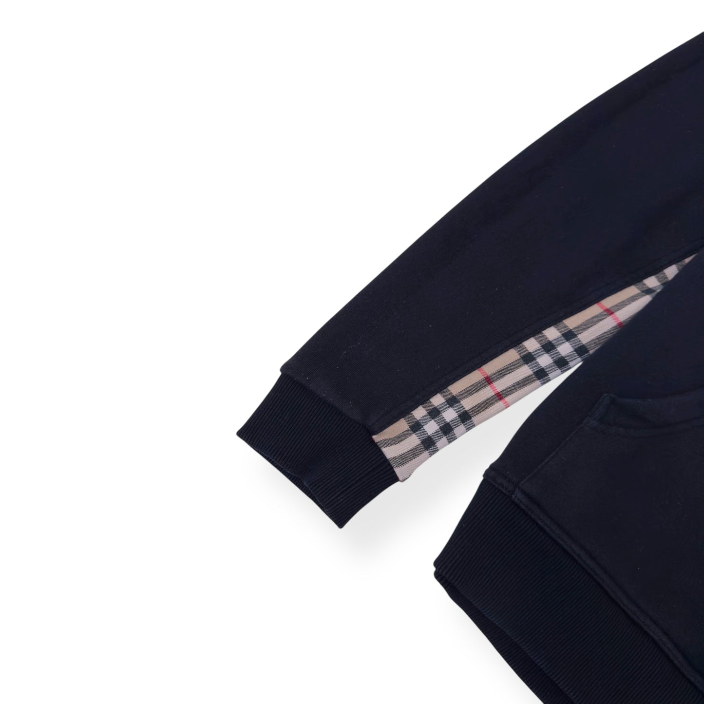 BURBERRY CHECK PANEL HOODIE BLACK M