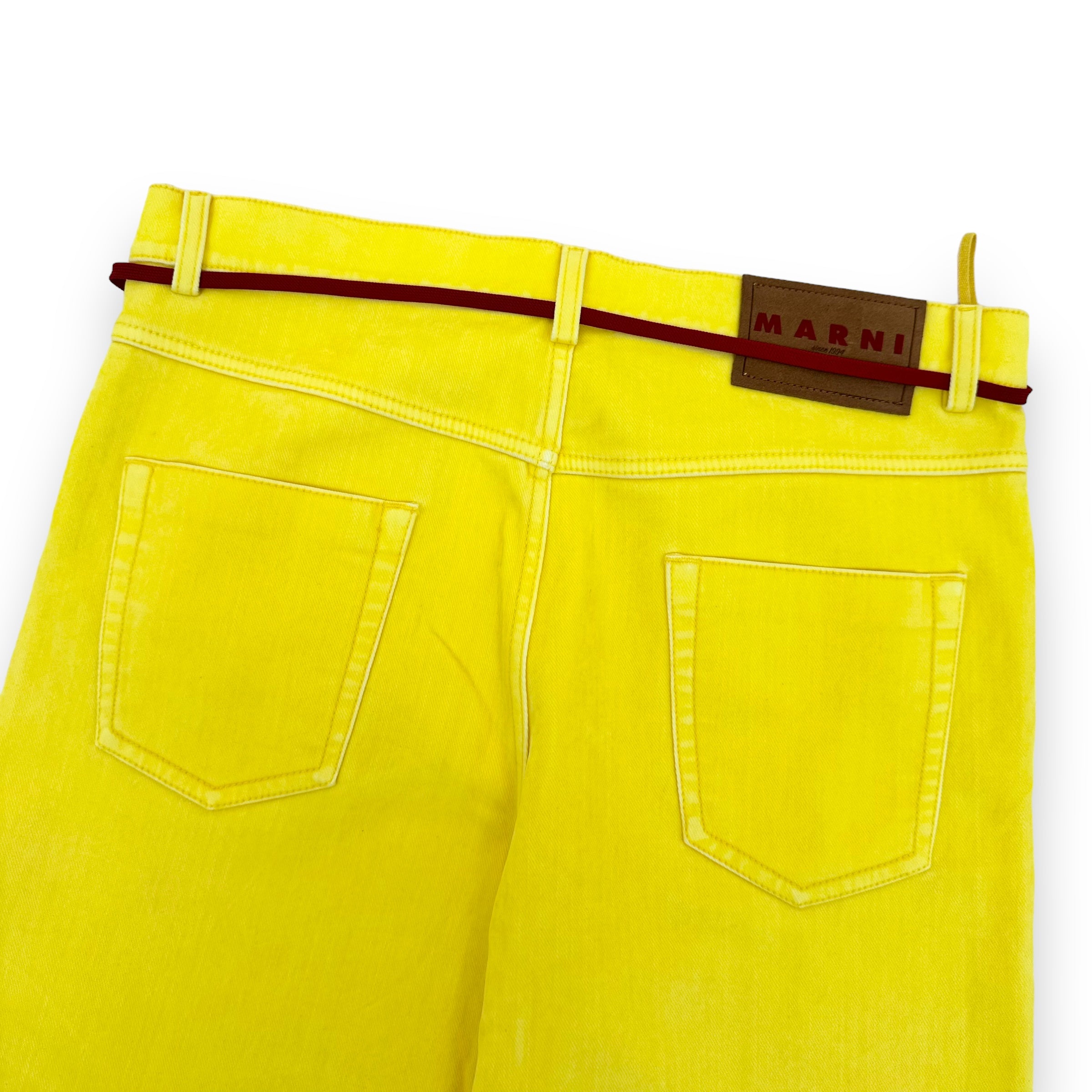 MARNI LOGO-PATCH STRETCH-COTTON FLARED TROUSERS YELLOW 34”