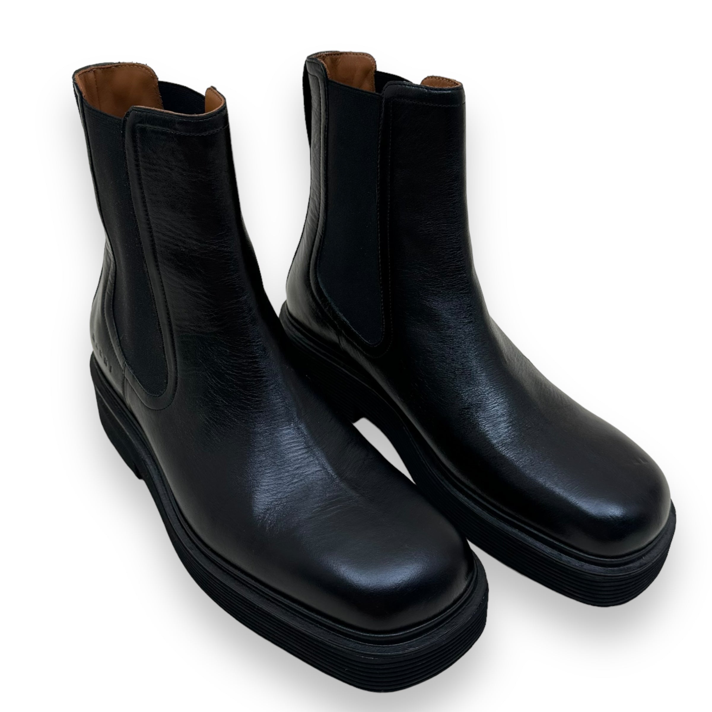 MARNI RIDGED-SOLE LEATHER ANKLE BOOTS BLACK UK11