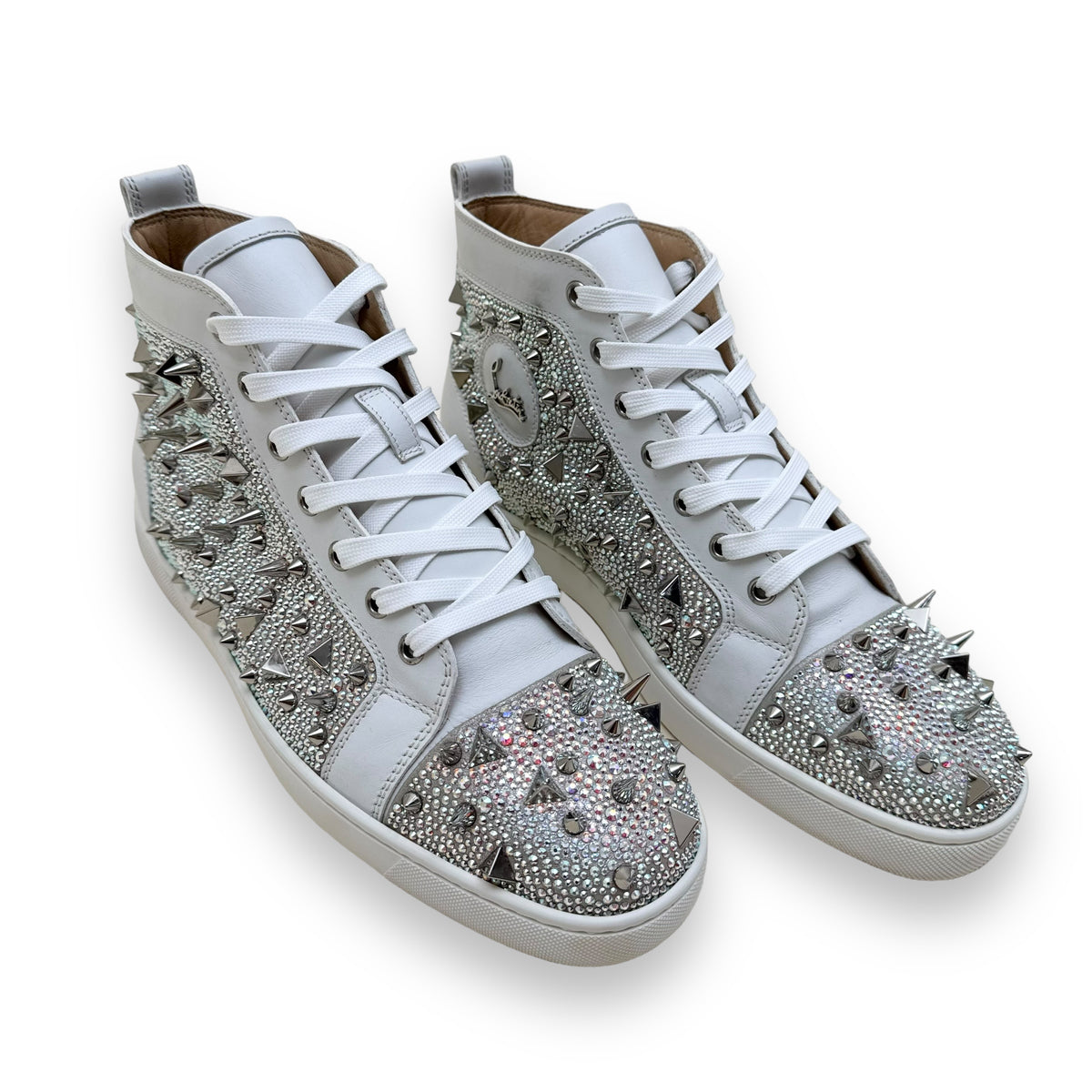 CHRISTIAN LOUBOUTIN PIK SPIKE HIGH TOP SNEAKER WHITE / SILVER UK8