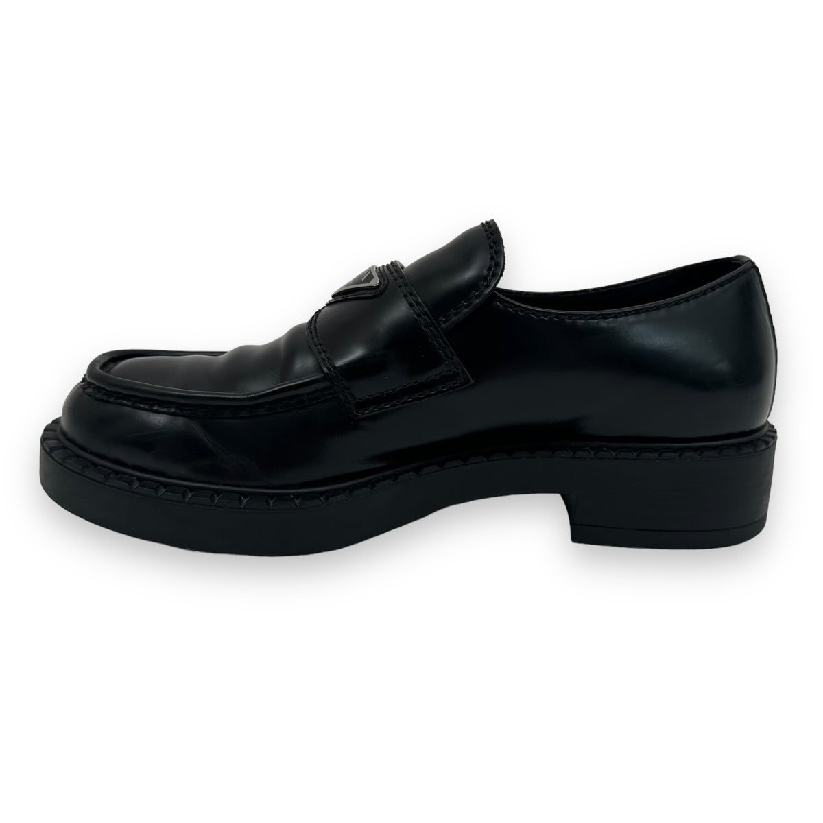 PRADA BRUSHED LEATHER LOAFERS BLACK UK6.5