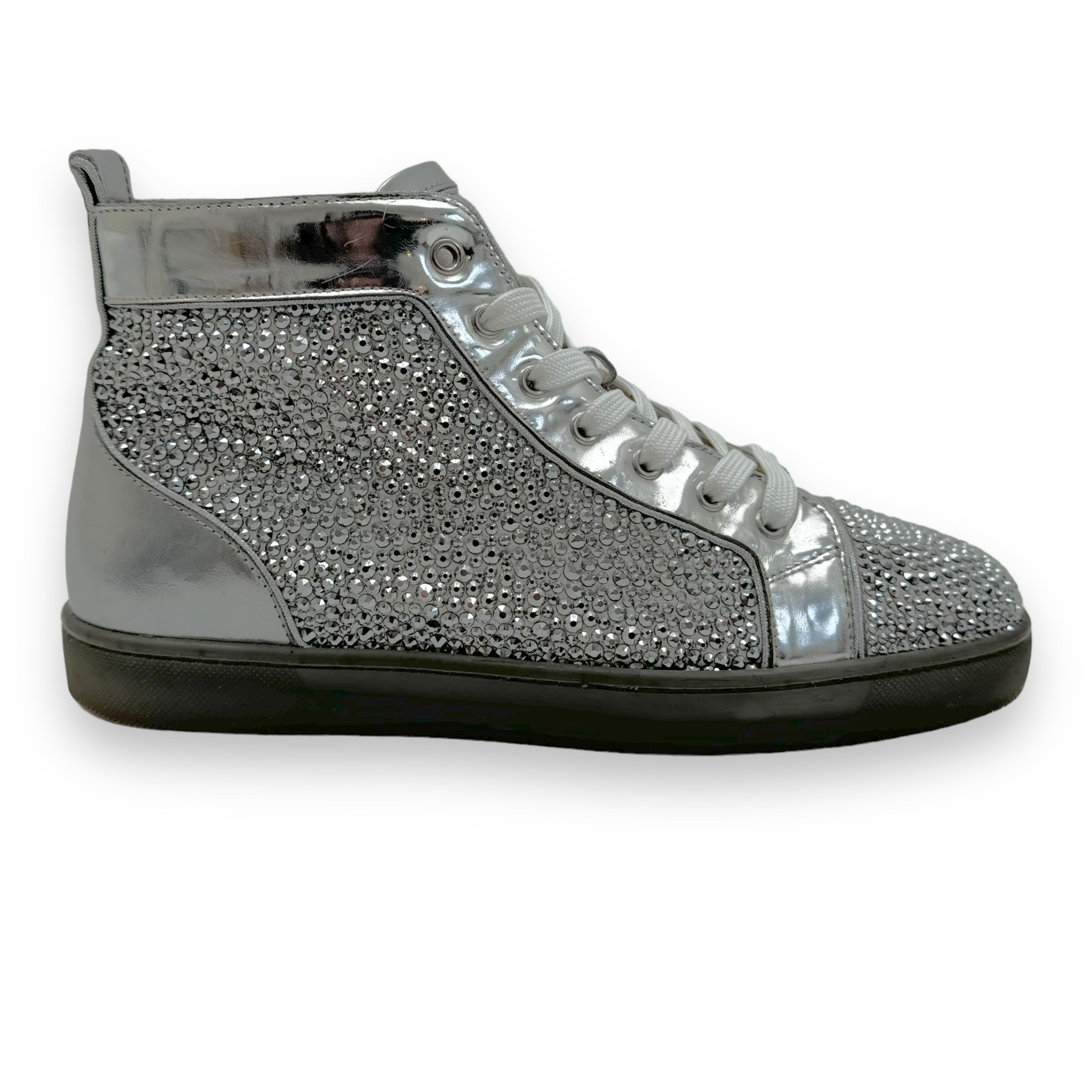 CHRISTIAN LOUBOUTIN LOUIS STRASS CRYSTAL EMBELLISHED SNEAKER SILVER UK7