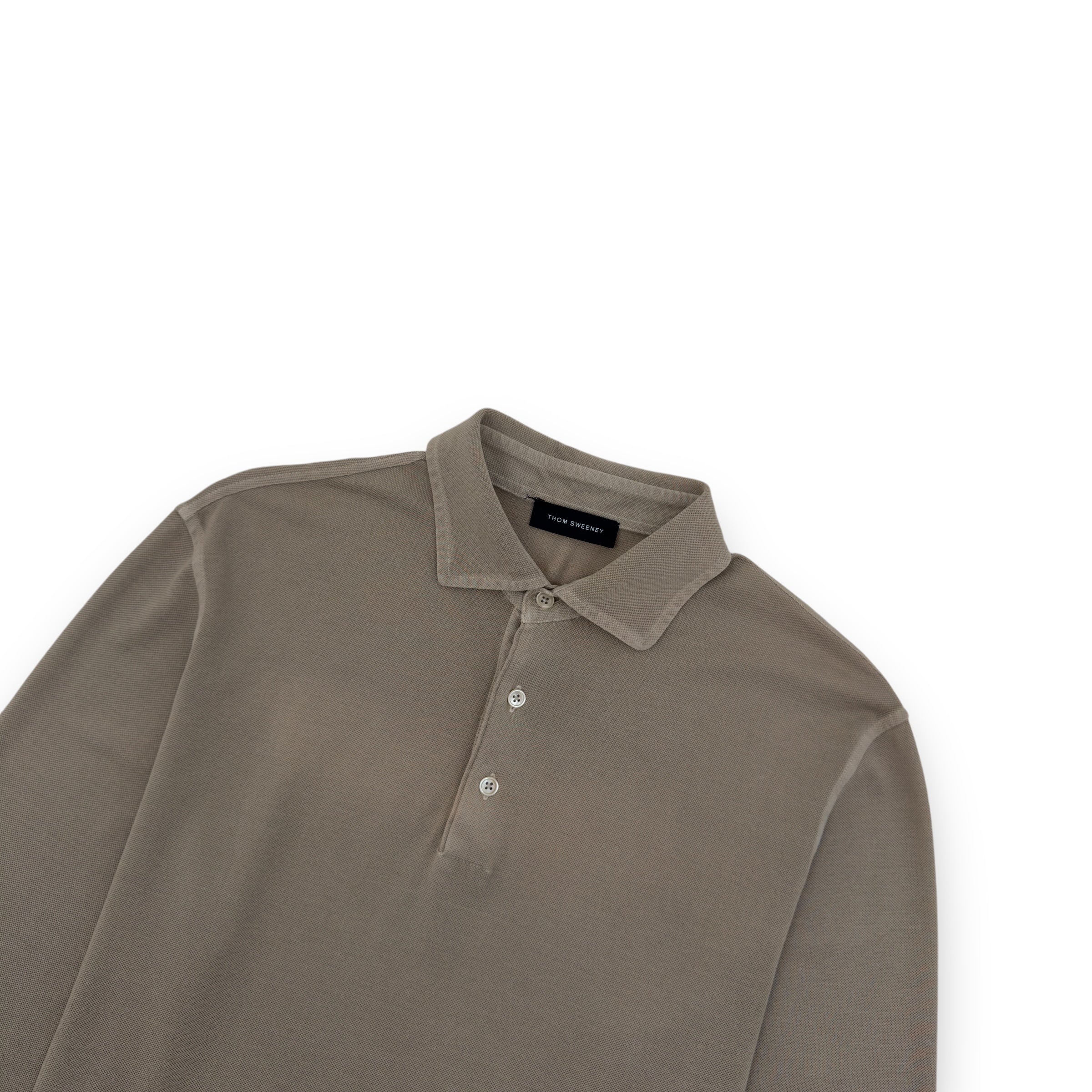 THOM SWEENEY LONG SLEEVE POLO SHIRT TAUPE M