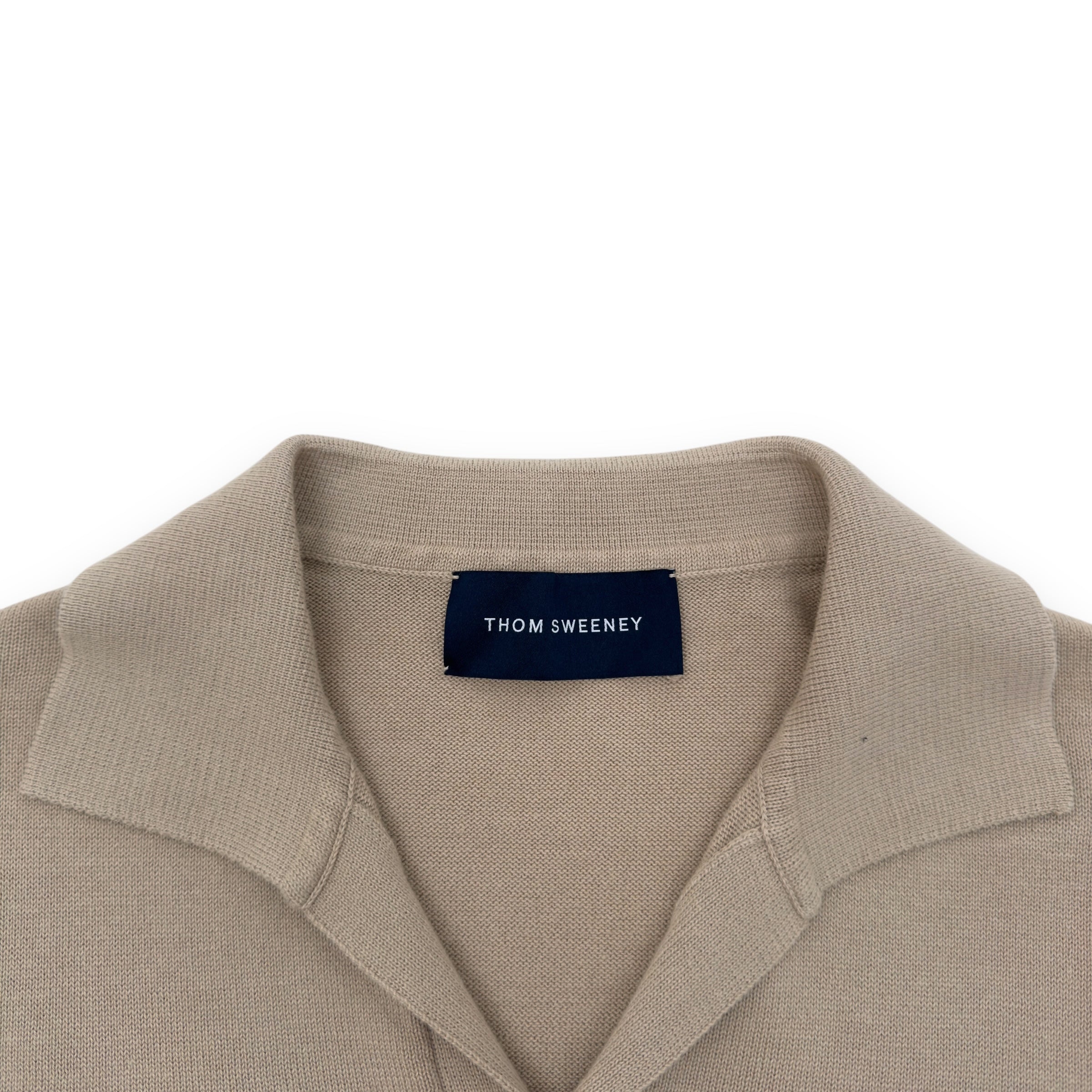 THOM SWEENEY COTTON LONG SLEEVE SKIPPER POLO SHIRT BEIGE L