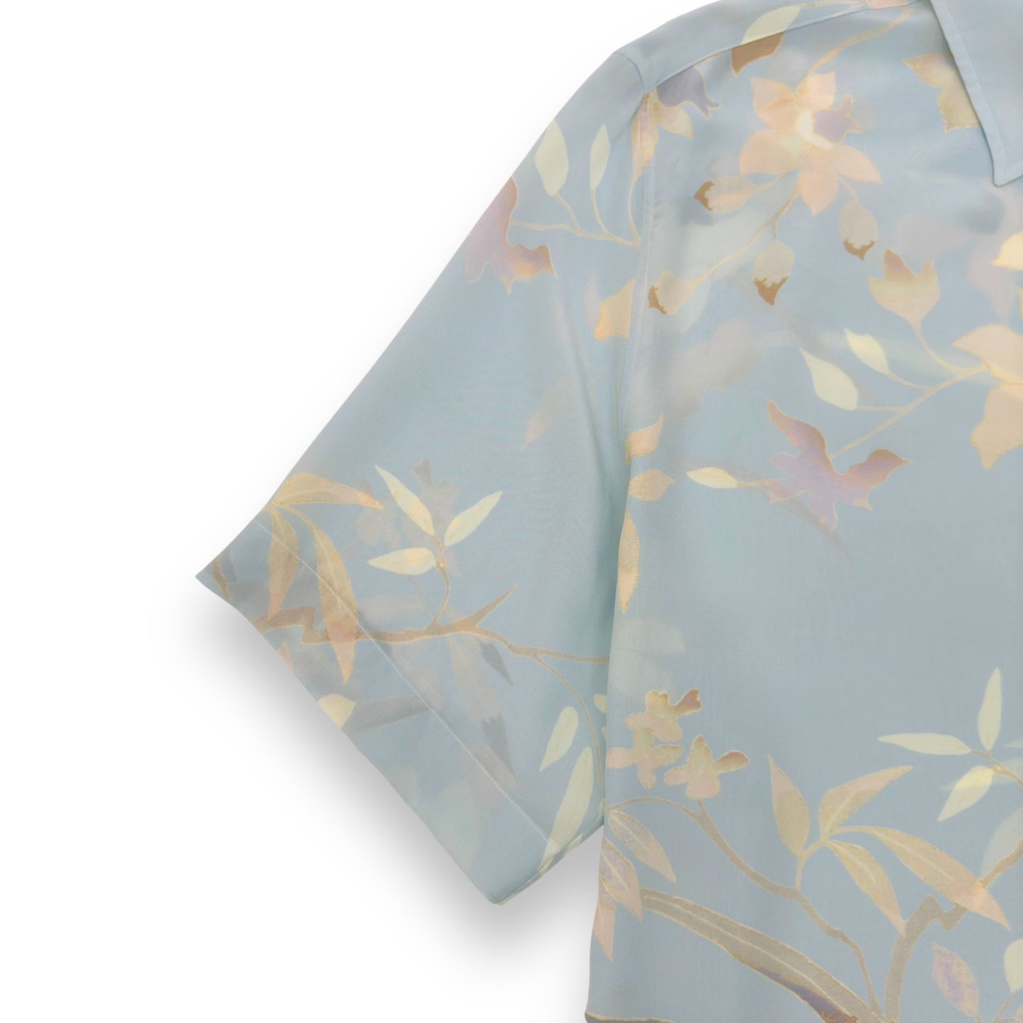 ETRO LEAF PRINT SILK SHIRT LIGHT BLUE XXL