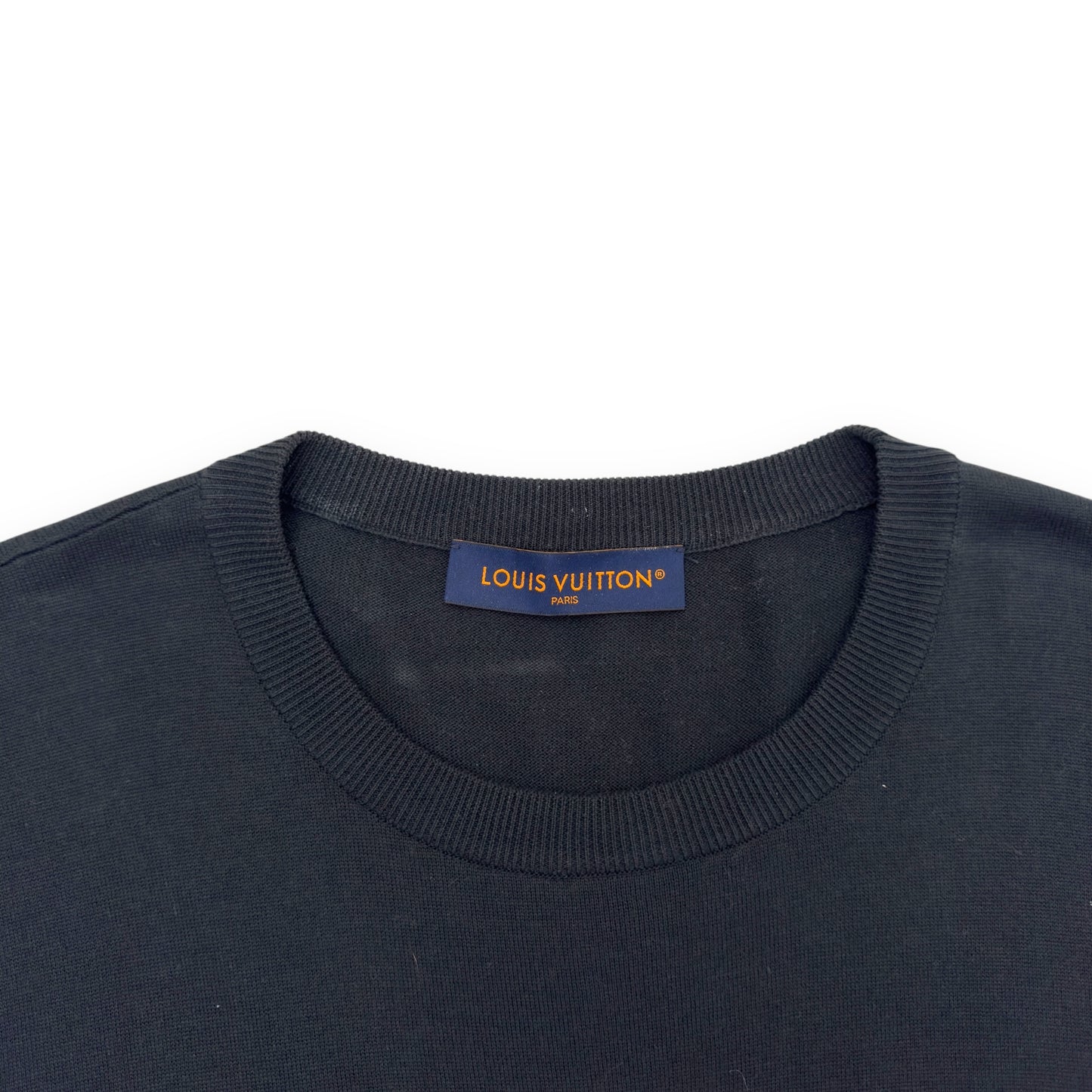 LOUIS VUITTON COTTON INTARSIA CREWNECK T-SHIRT BLACK / WHITE XL