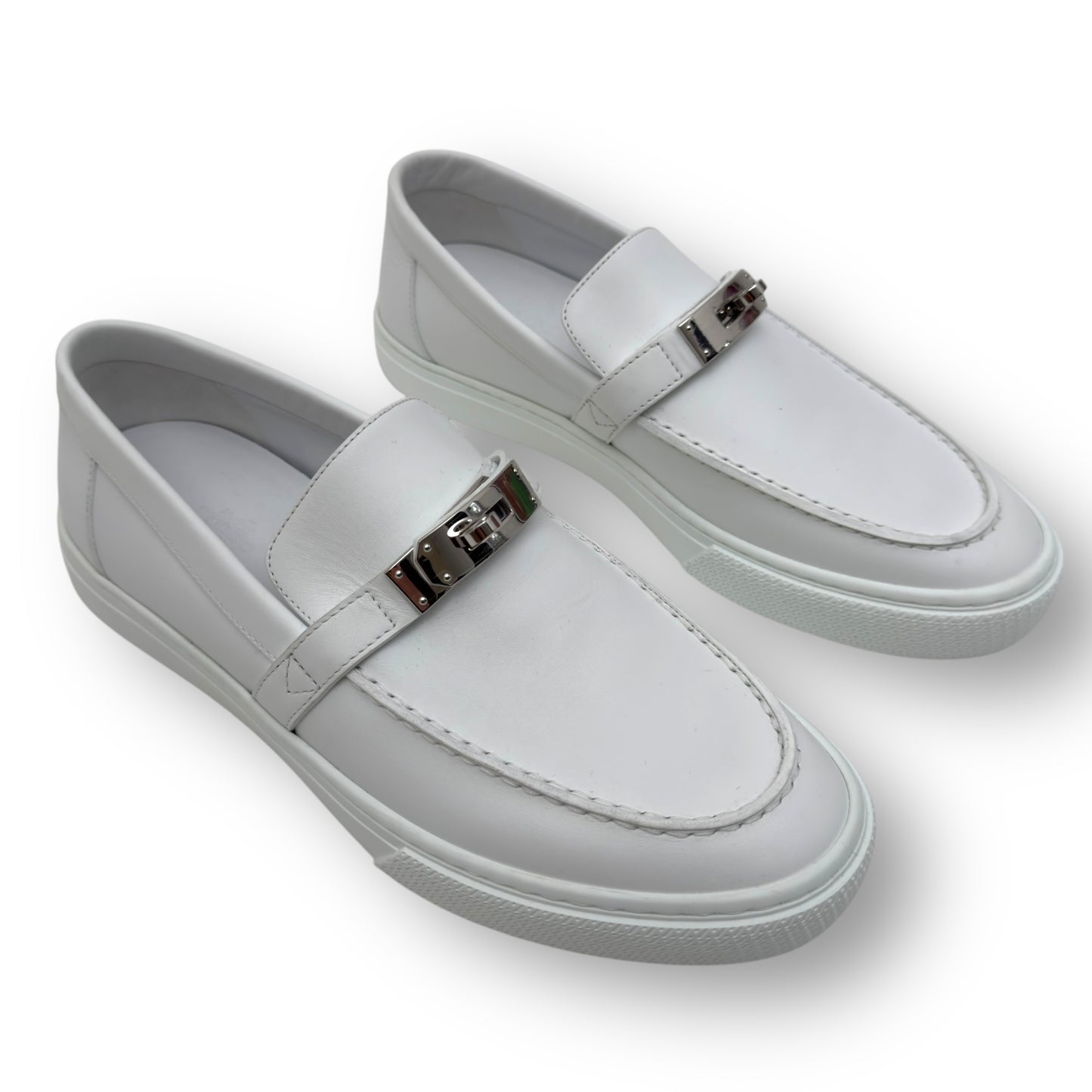 HERMÈS GAME SLIP-ON LEATHER SNEAKER WHITE / SILVER EU42.5 / UK8.5