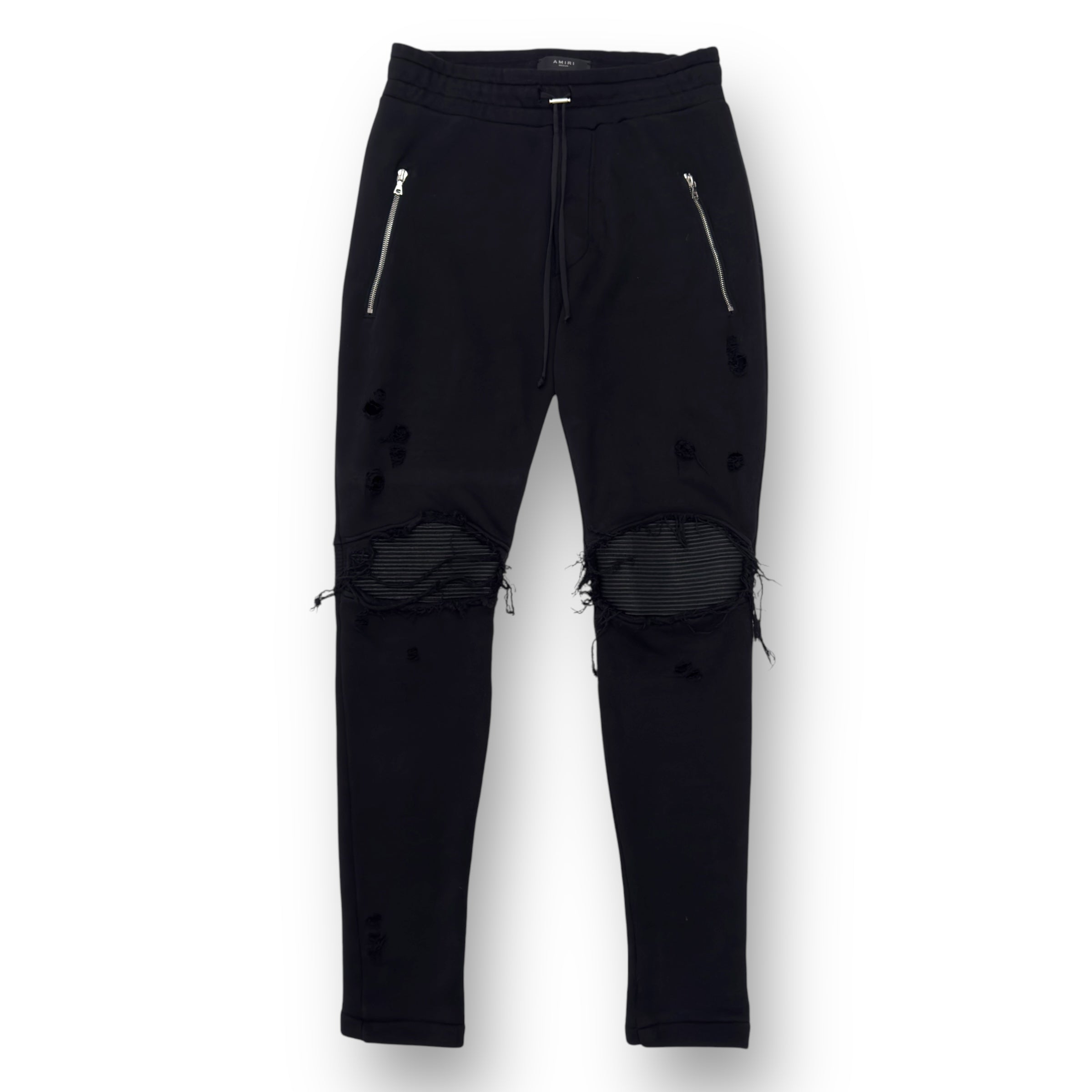 AMIRI MX1 SLIM FIT LEATHER PATCH SWEATPANTS BLACK M