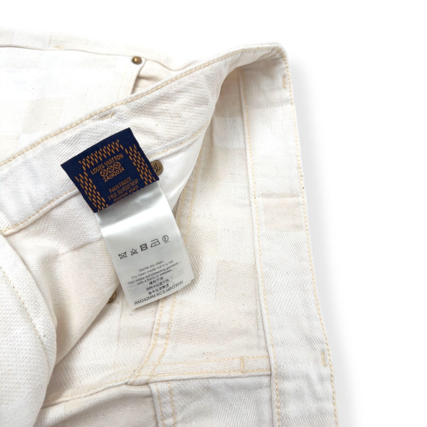 LOUIS VUITTON JACQUARD DENIM SKATE TROUSERS ECRU WHITE W34”