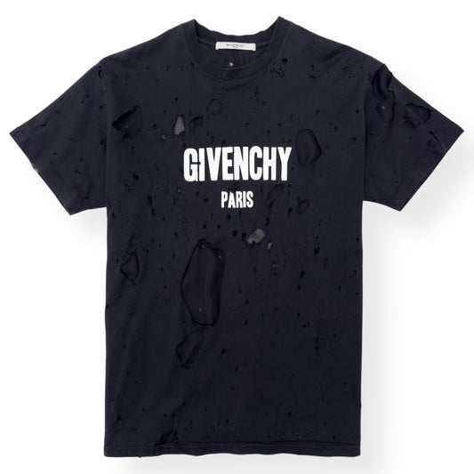 GIVENCHY DISTRESSED LOGO PRINT T-SHIRT BLACK L