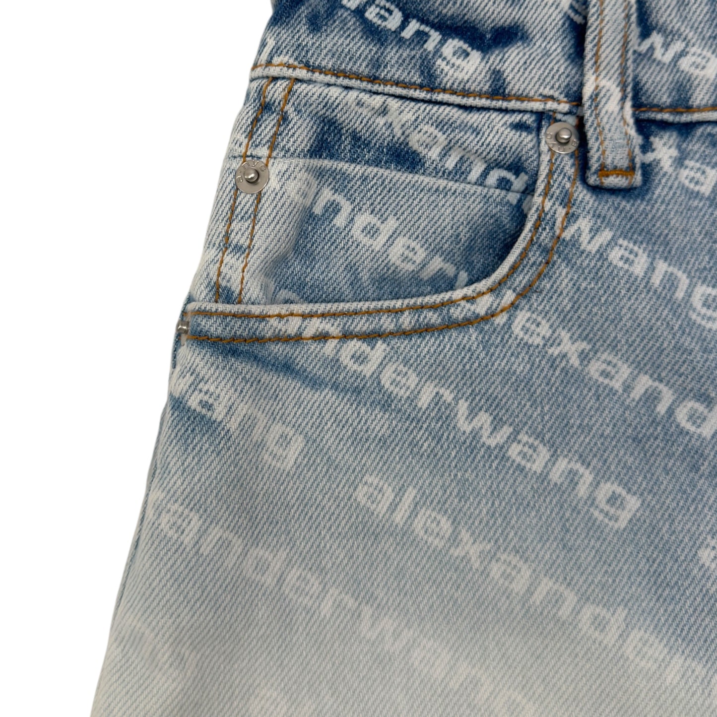 ALEXANDER WANG MONOGRAM HIGH RISE DENIM SHORTS BLUE / WHITE W25”