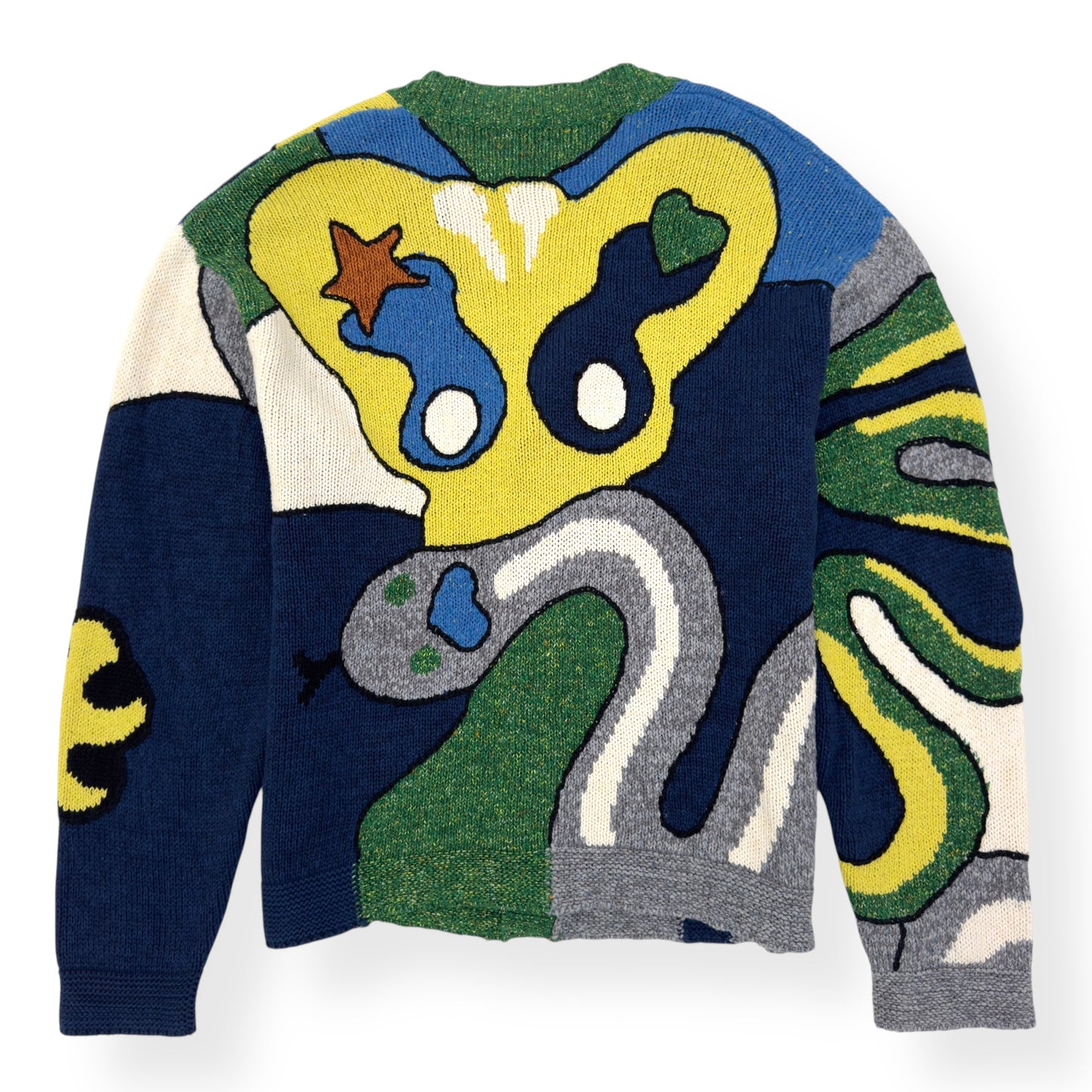 KENZO PARIS V-NECK ABSTRACT CARDIGAN GREEN / YELLOW L