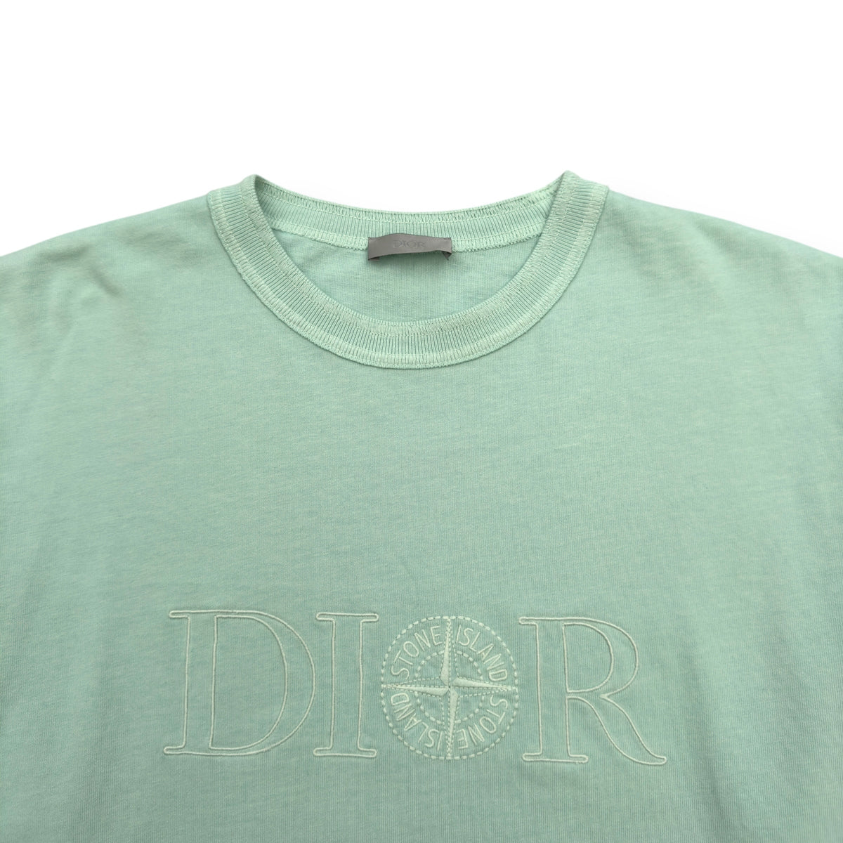 DIOR X STONE ISLAND OVERSIZED LOGO EMBROIDERED T-SHIRT TURQUOISE / WHITE XL