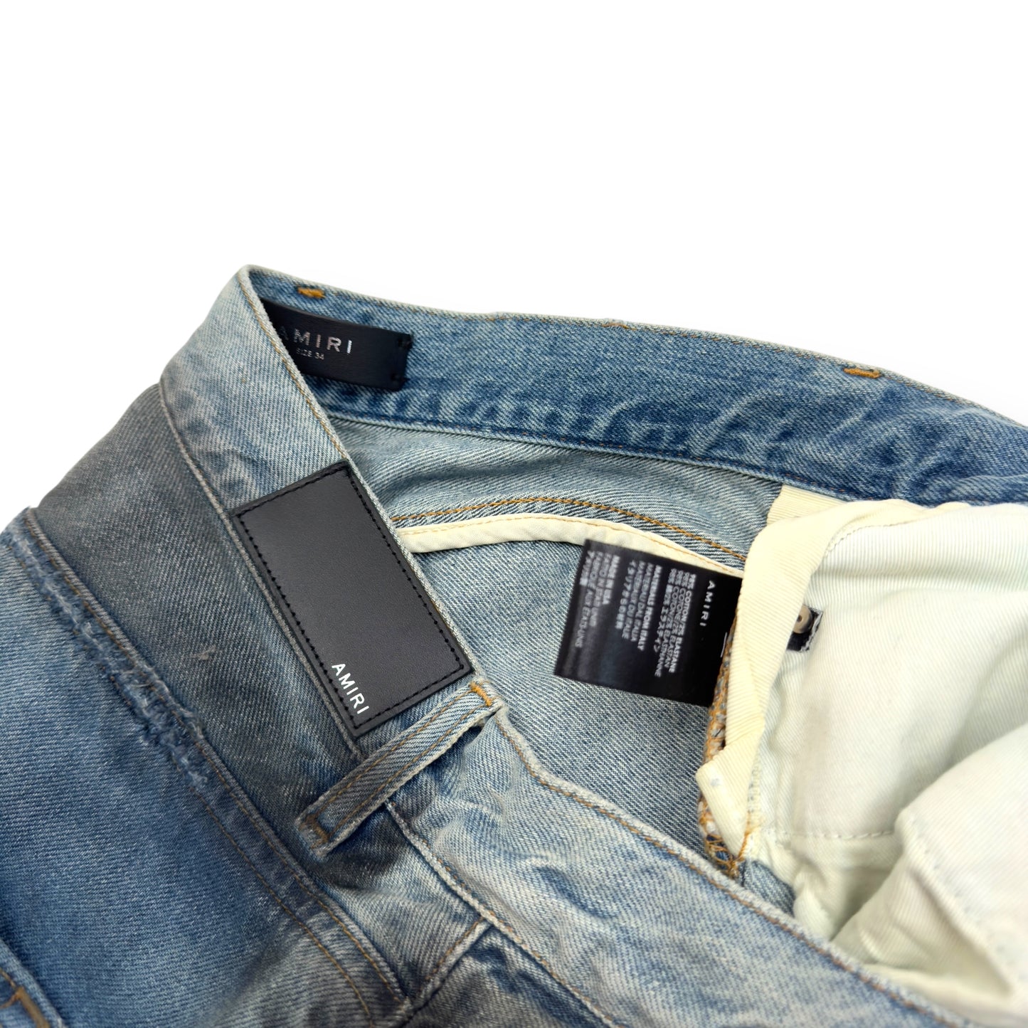 AMIRI DISTRESSED WASHED DENIM SHORTS BLUE W34”