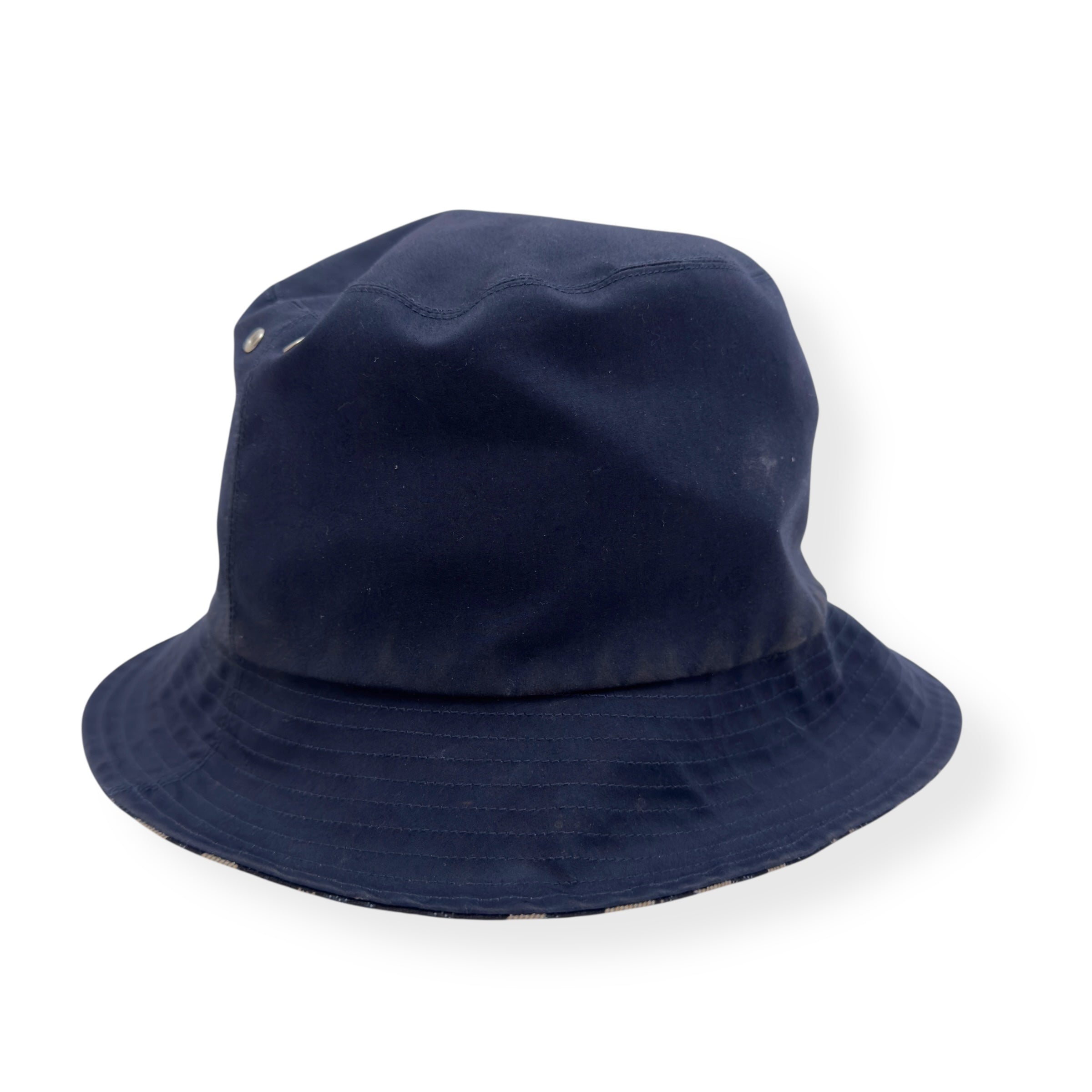 DIOR REVERSIBLE TEDDY-D SMALL BRIM BUCKET HAT NAVY / BEIGE M