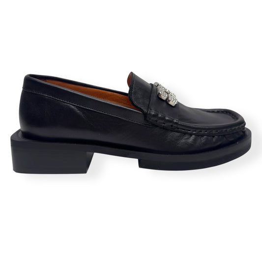 GANNI CRYSTAL-EMBELLISHED LEATHER LOAFERS BLACK / SILVER 38 / UK5