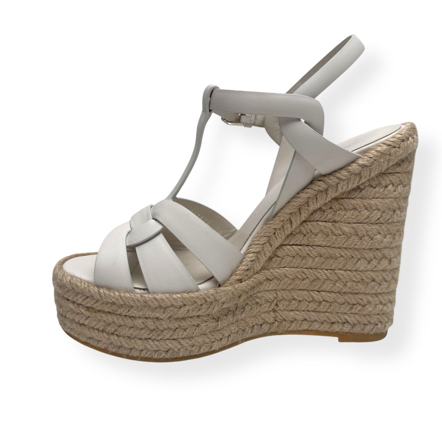 SAINT LAURENT TRIBUTE ESPADRILLE SMOOTH LEATHER  WEDGE WHITE 38 / UK5