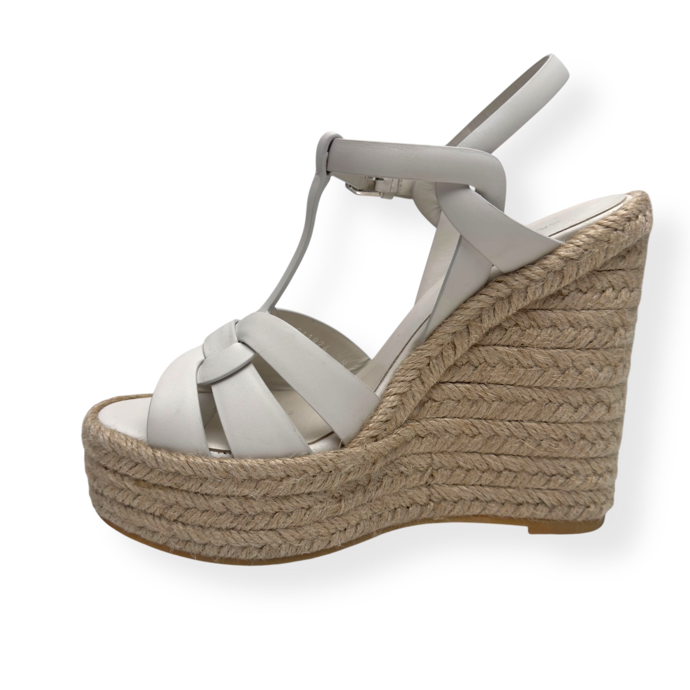 SAINT LAURENT TRIBUTE ESPADRILLE SMOOTH LEATHER  WEDGE WHITE 38 / UK5