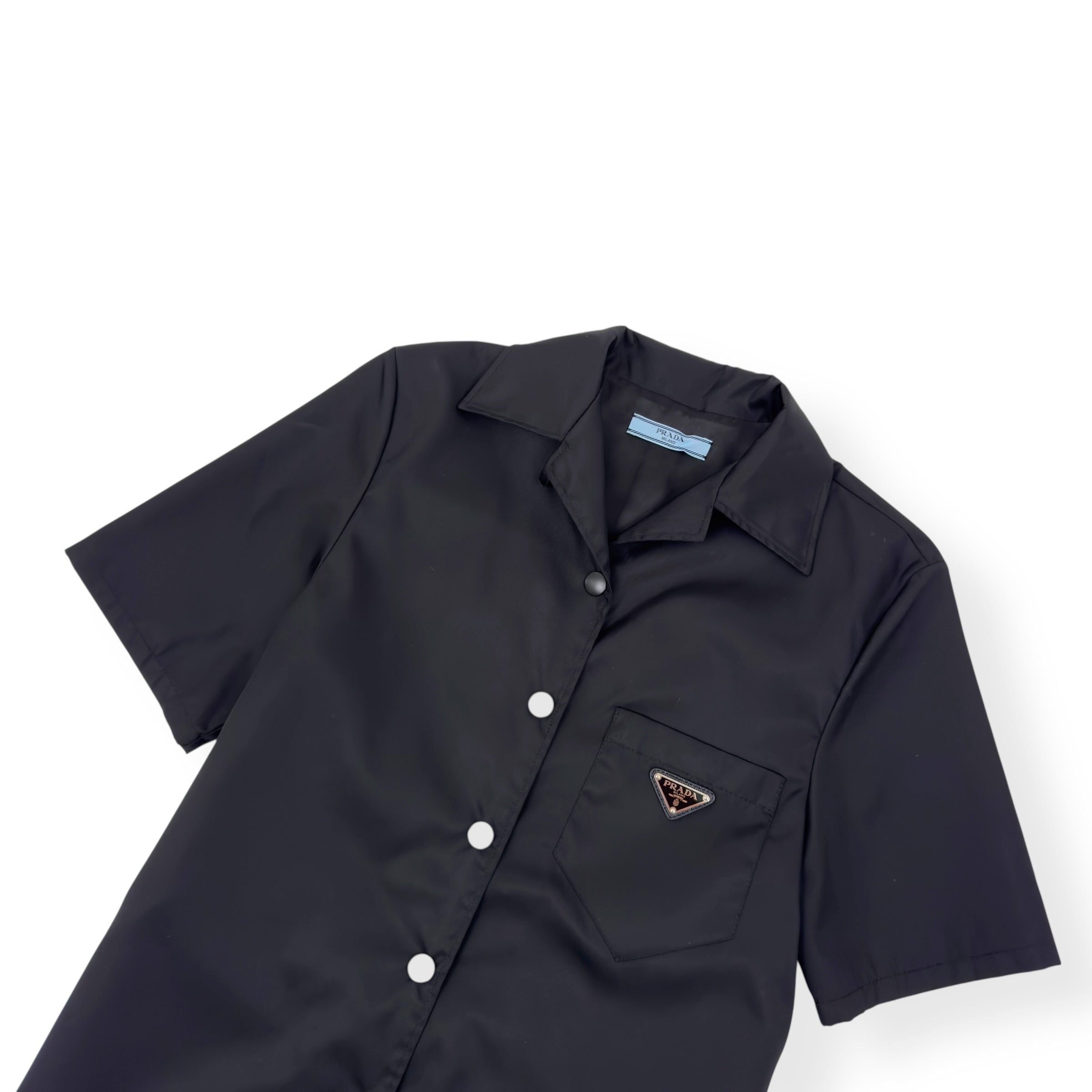 PRADA RE-NYLON LOGO-PATCH MINIDRESS BLACK 36 / UK4 / UK6