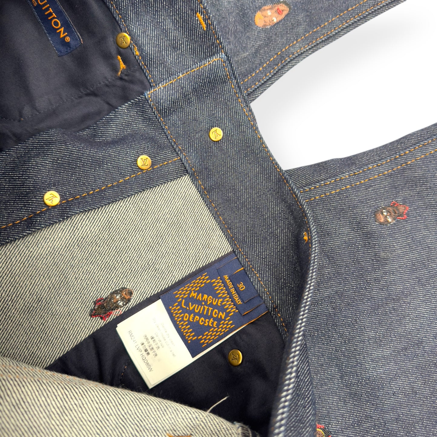 LOUIS VUITTON EMBROIDERED BOOTCUT DENIM TROUSERS INDIGO BLUE W30”