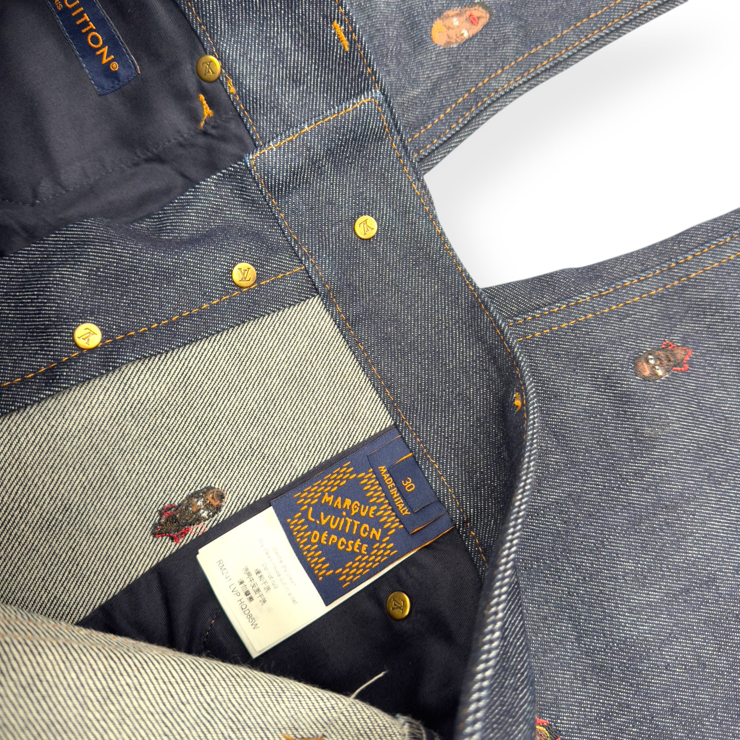 LOUIS VUITTON EMBROIDERED BOOTCUT DENIM TROUSERS INDIGO BLUE W30”
