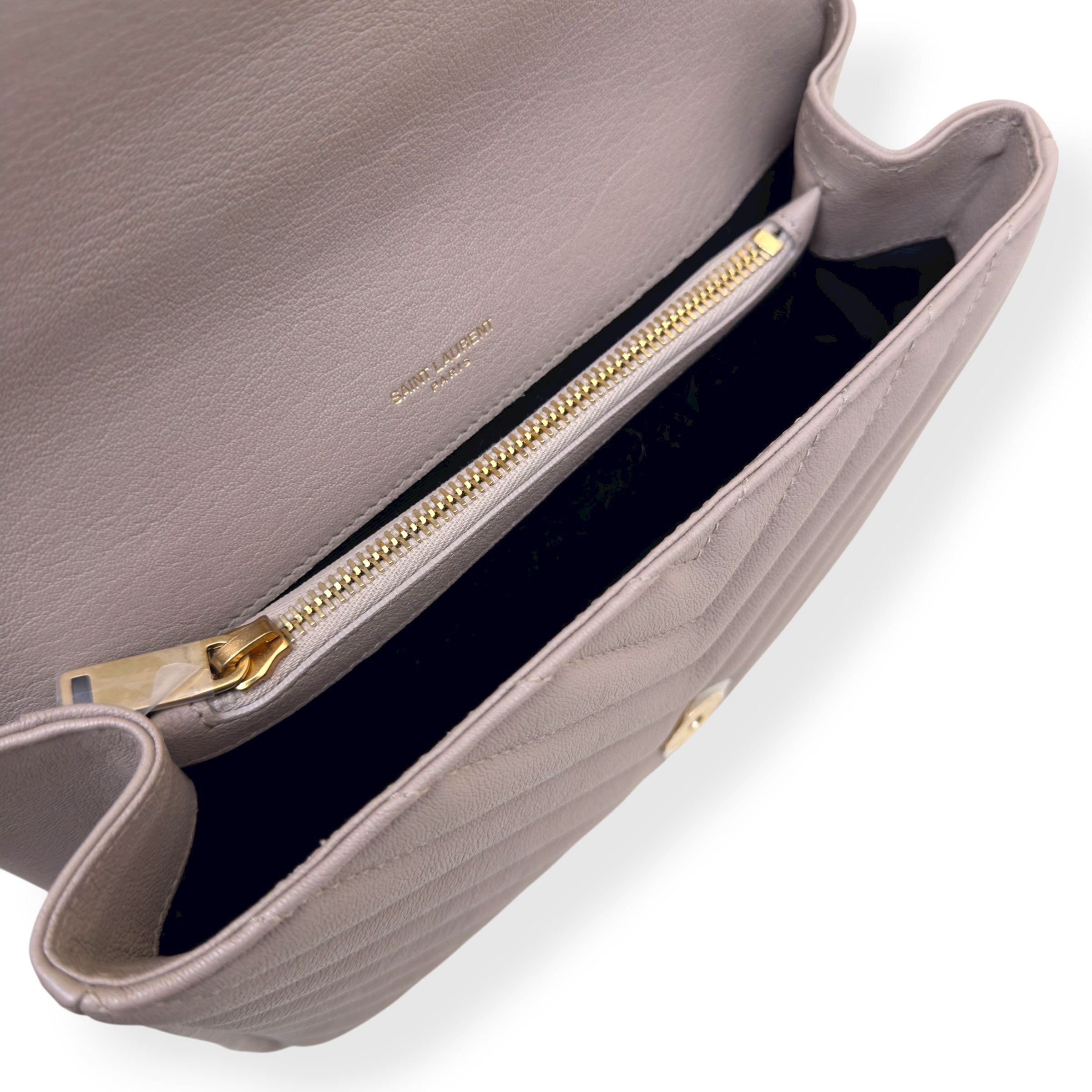 SAINT LAURENT COLLEGE LEATHER SHOULDER BAG BEIGE M