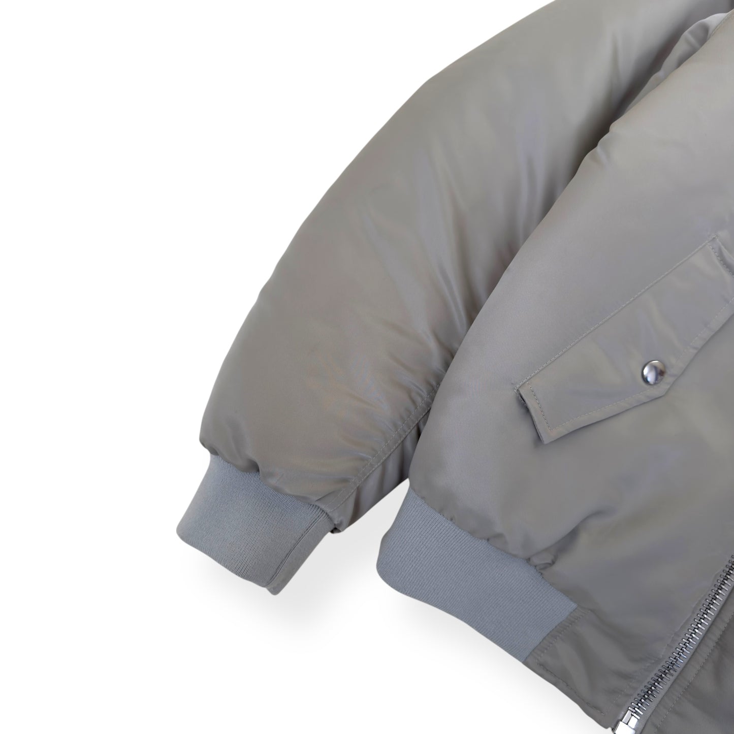 CELINE LOGO-PRINT CHAIN-EMBELLISHED SHELL BOMBER JACKET GREY / BLACK 44 / XXS