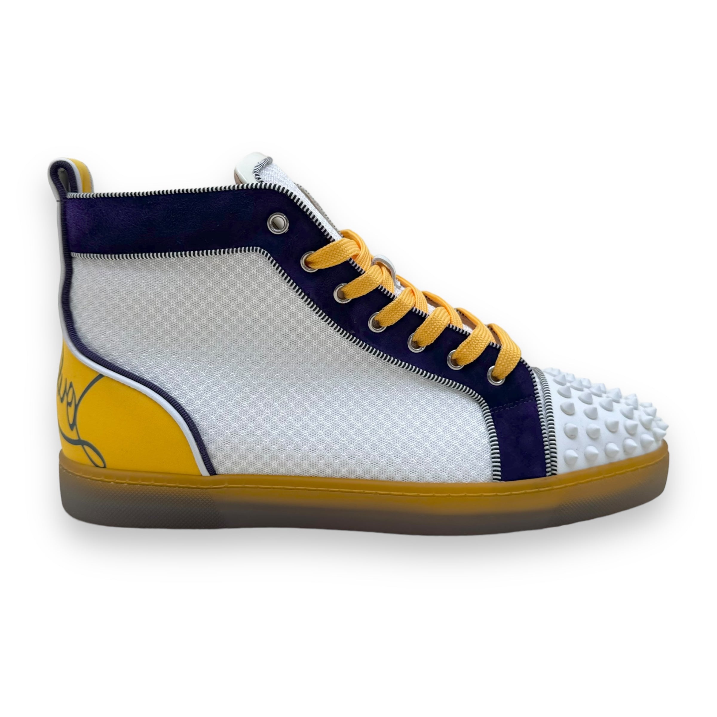 CHRISTIAN LOUBOUTIN ‘LAKERS’ SPIKE HIGH TOP SNEAKER ‘PURPLE YELLOW’ UK9