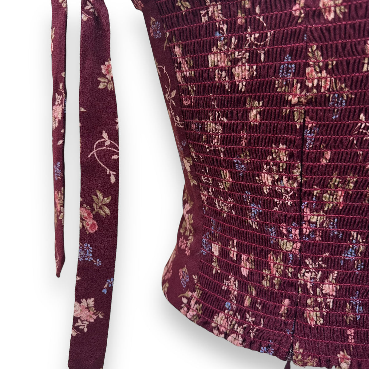 REFORMATION ELLORA FLORAL-PRINT TOP BURGUNDY UK8
