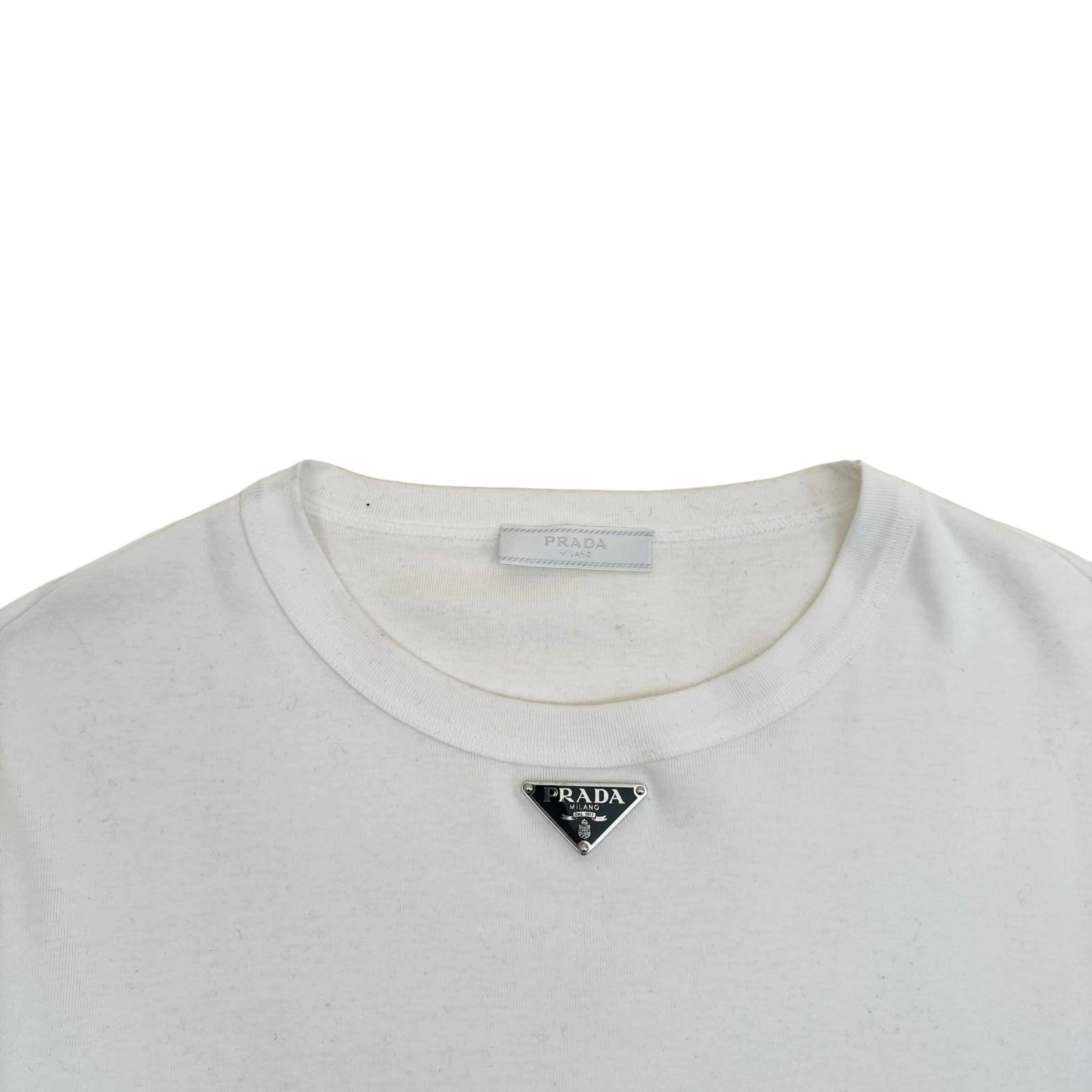 PRADA COTTON TRIANGLE T-SHIRT WHITE XL