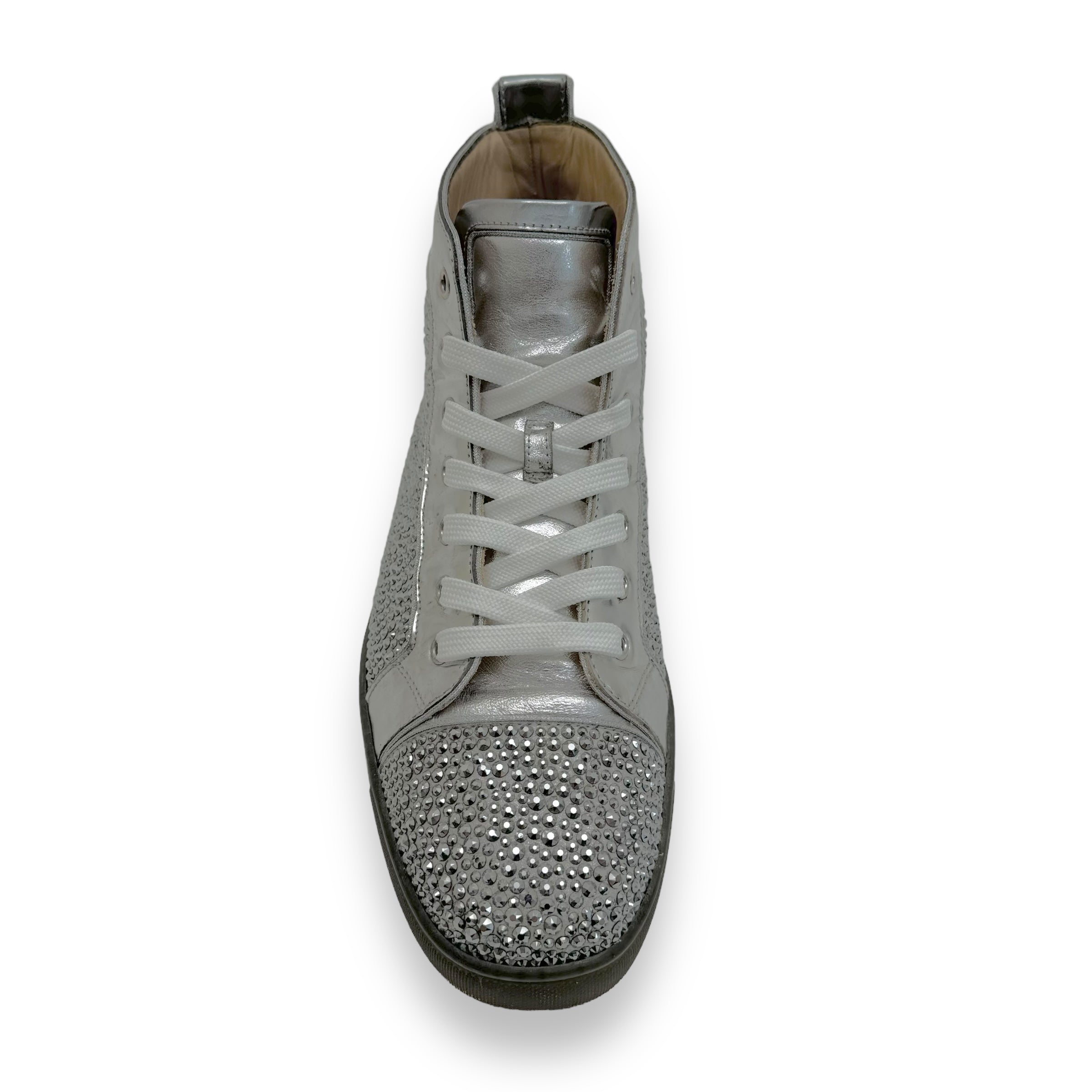 CHRISTIAN LOUBOUTIN LOUIS STRASS CRYSTAL EMBELLISHED SNEAKER SILVER UK7