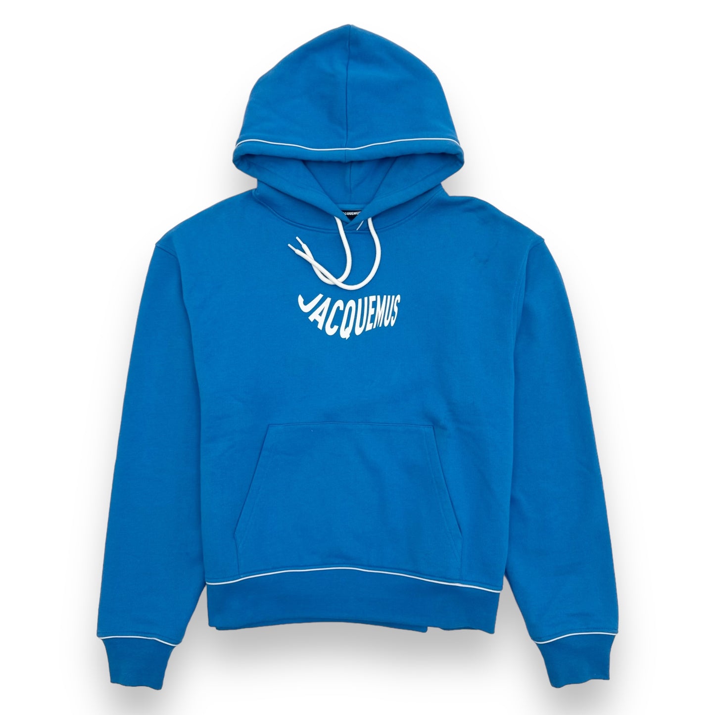 JACQUEMUS LOGO PRINT COTTON HOODIE BLUE L