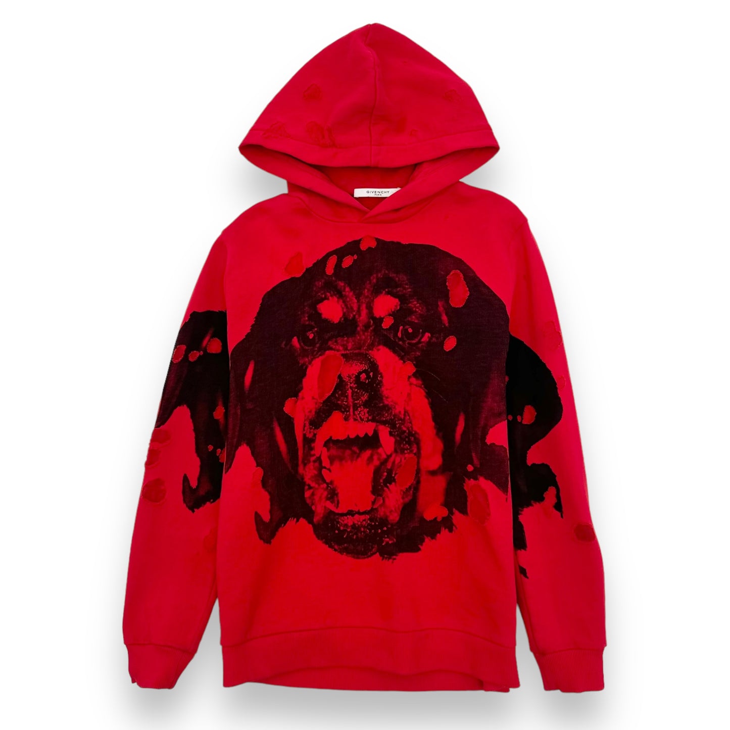 GIVENCHY PARIS ROTTWEILER DISTRESSED HOODIE RED M