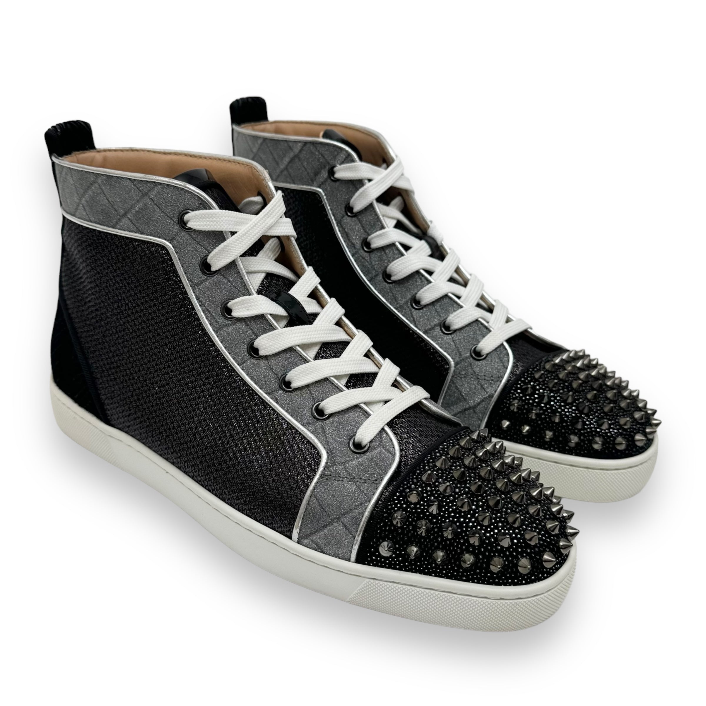 CHRISTIAN LOUBOUTIN LOU SPIKES ORLATO FLAT SNEAKER BLACK / SILVER UK11