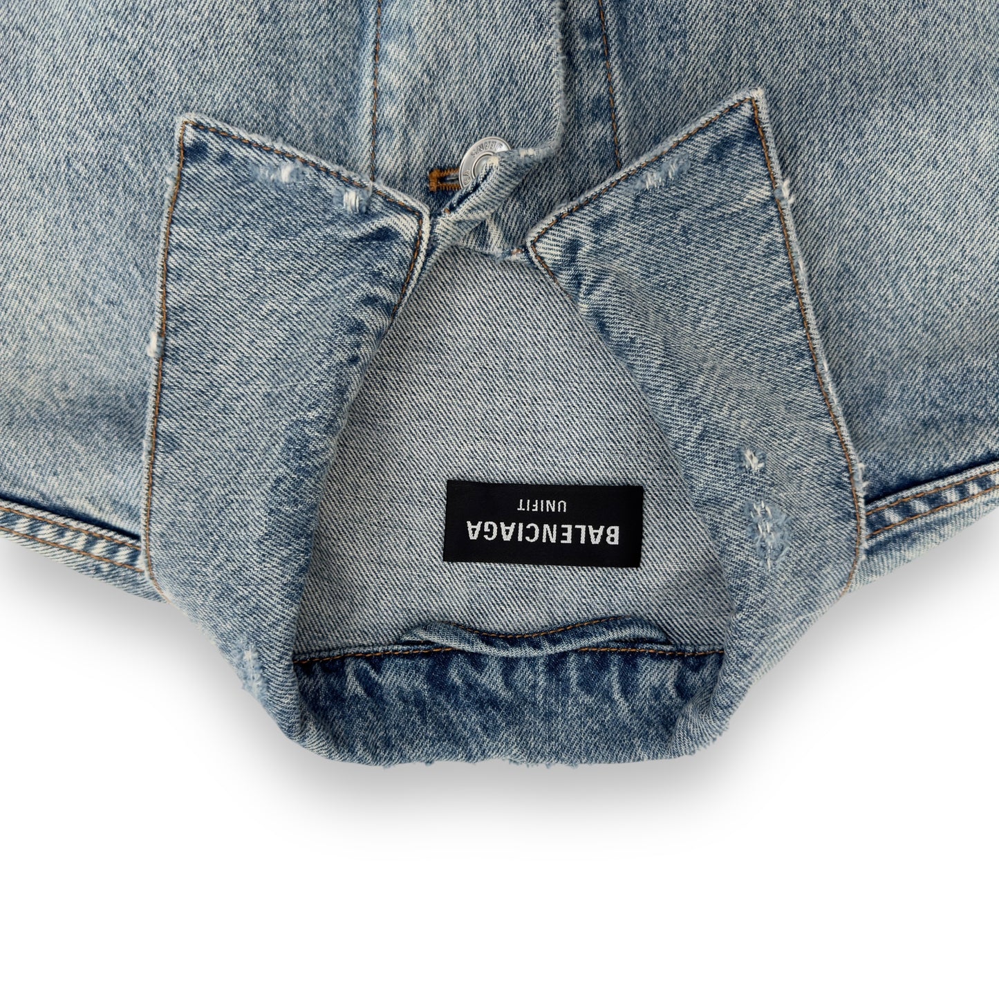 BALENCIAGA OVERSIZED BACODE DISTRESSED DENIM JACKET BLUE S