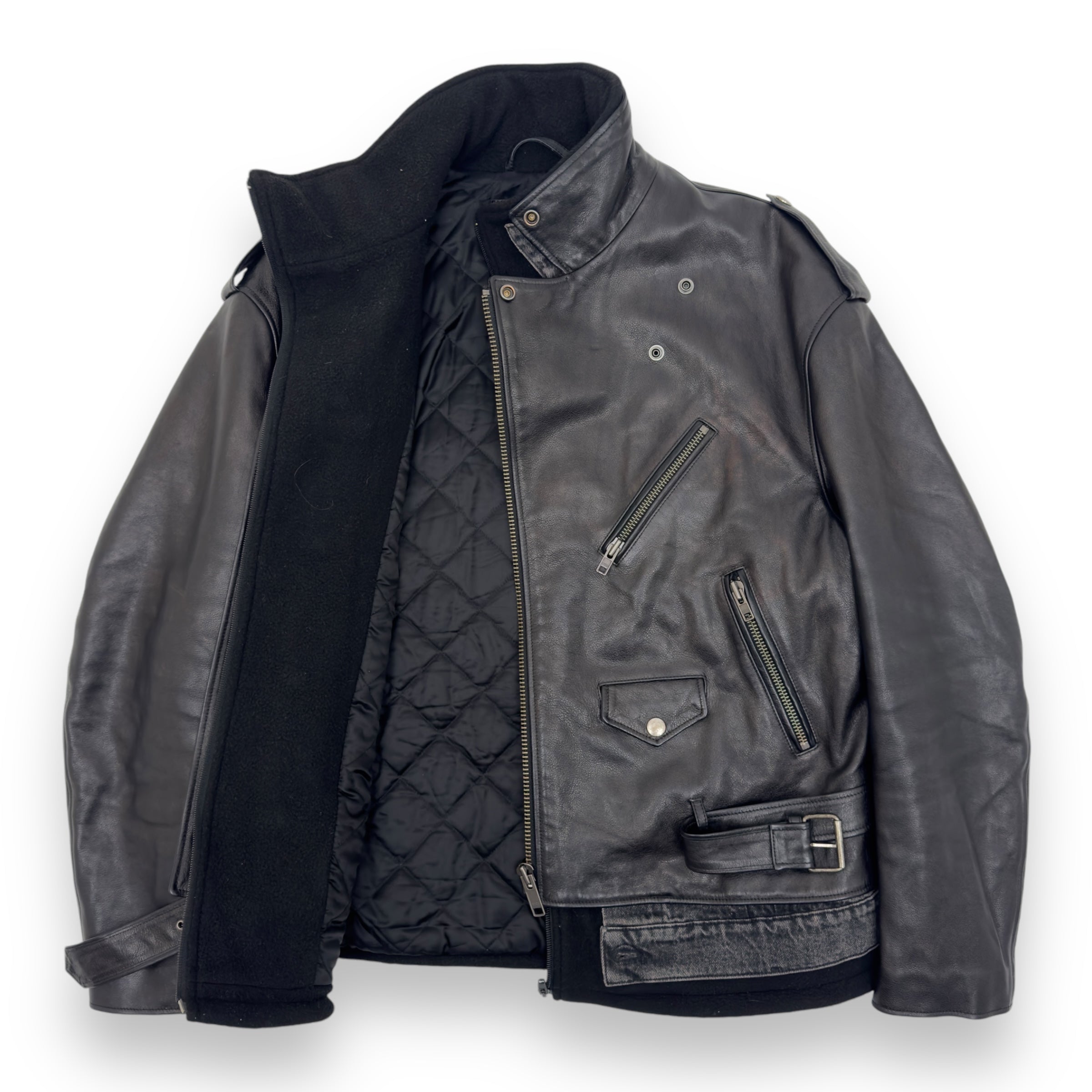 BALENCIAGA AW18 OVERSIZED LAYERED LEATHER BIKER JACKET BLACK S