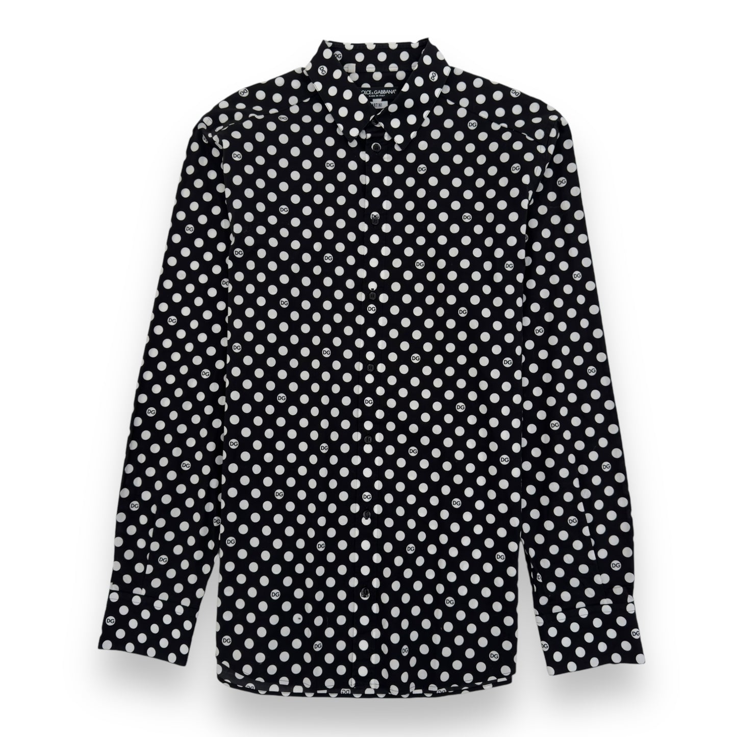 DOLCE&GABBANA POLKA DOT COTTON SHIRT BLACK / WHITE L