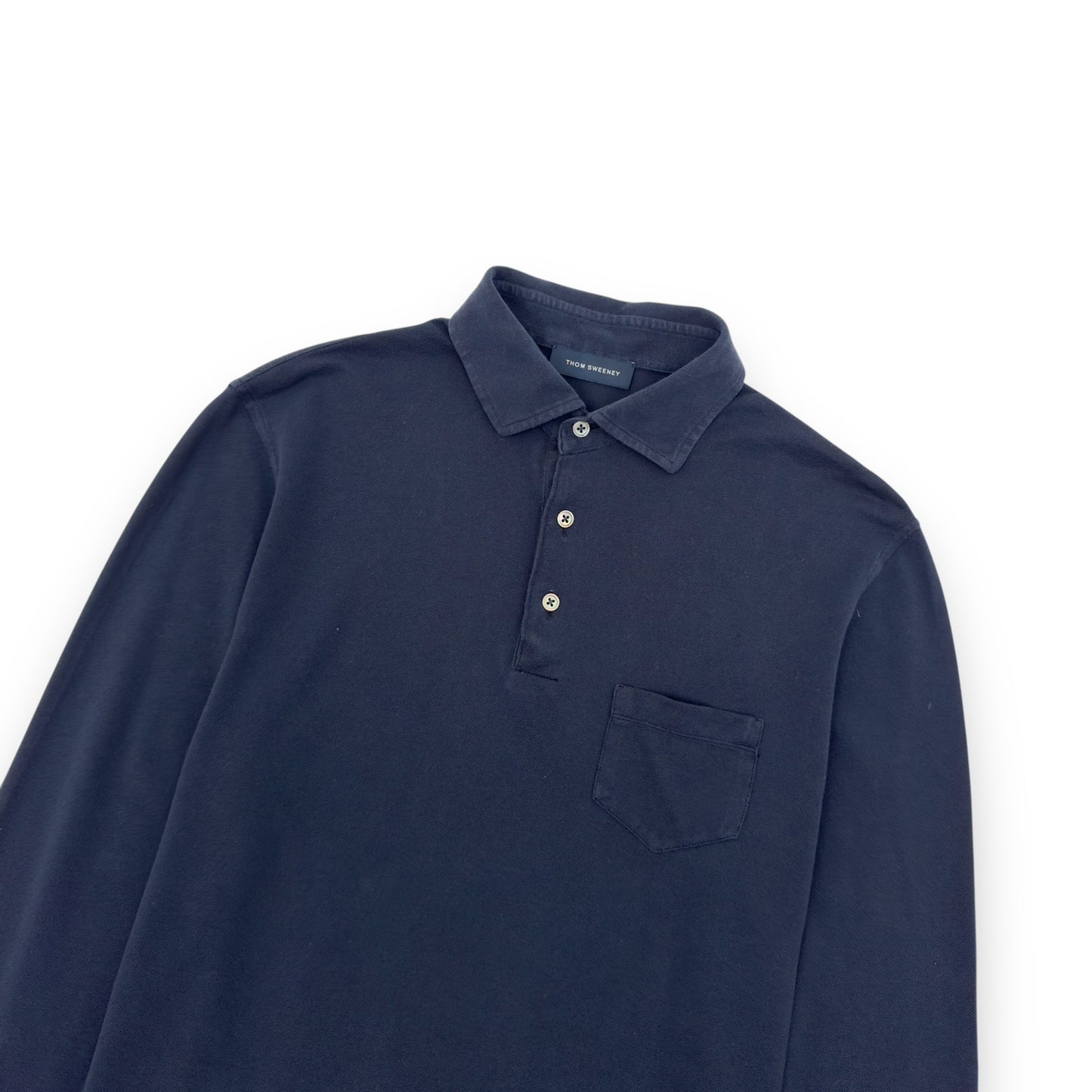 THOM SWEENEY LONG SLEEVE COTTON POLO SHIRT NAVY BLUE L