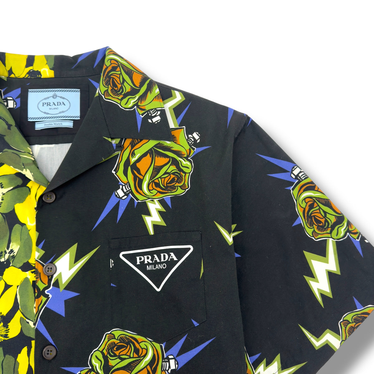 PRADA DOUBLE MATCH BOWLING SHIRT YELLOW / BLACK L