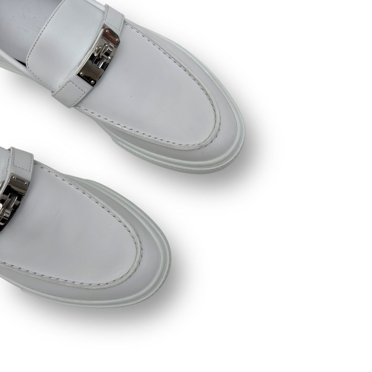HERMÈS GAME SLIP-ON LEATHER SNEAKER WHITE / SILVER EU42.5 / UK8.5