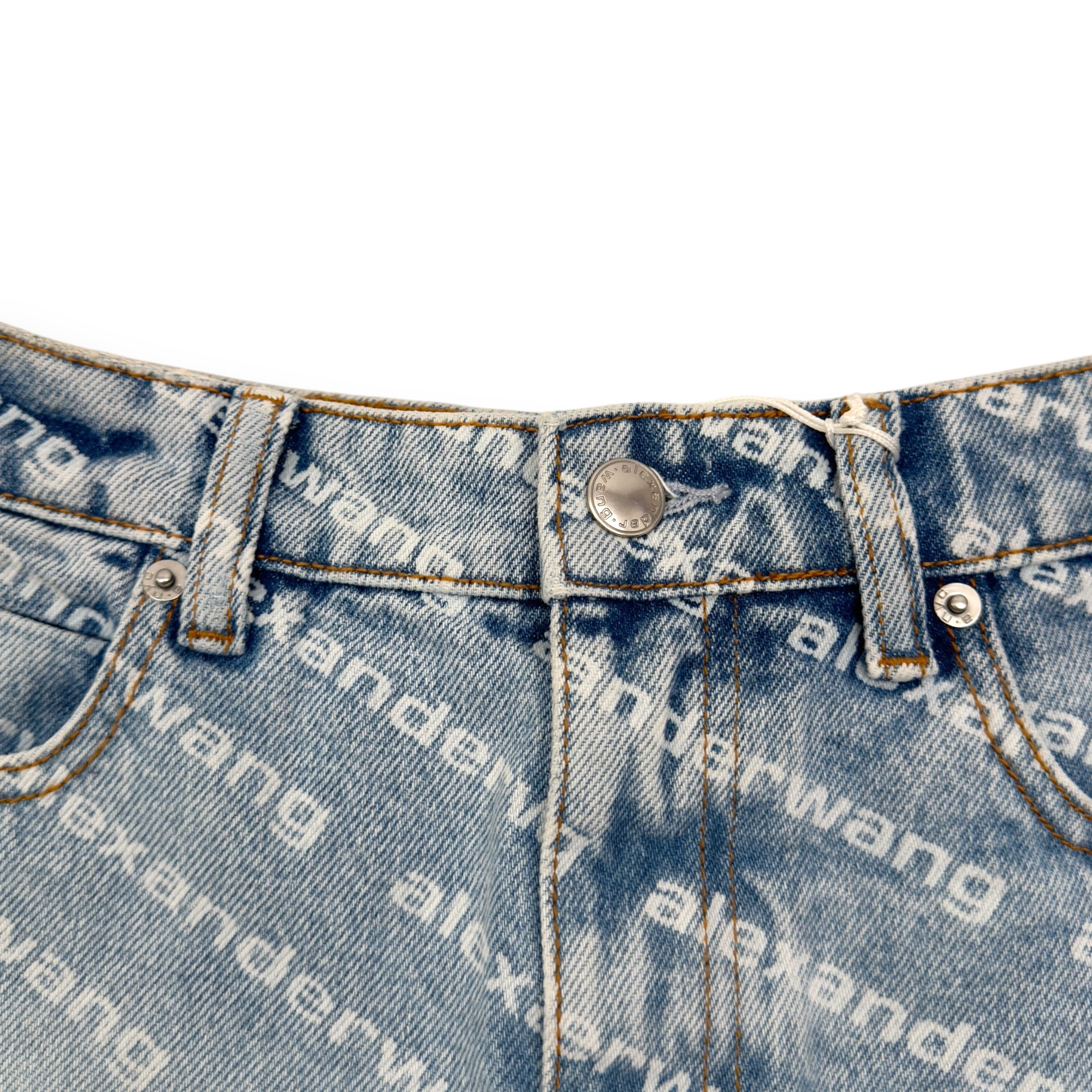 ALEXANDER WANG MONOGRAM HIGH RISE DENIM SHORTS BLUE / WHITE W25”