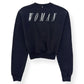 OFF-WHITE WOMENS LOGO PRINT CROPPED SWEATSHIRT BLACK / WHITE S