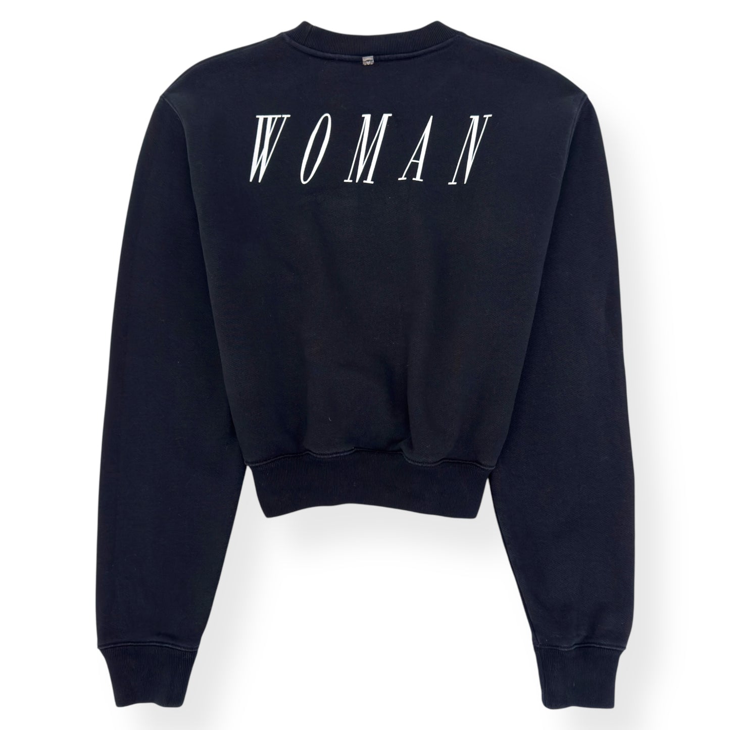 OFF-WHITE WOMENS LOGO PRINT CROPPED SWEATSHIRT BLACK / WHITE S