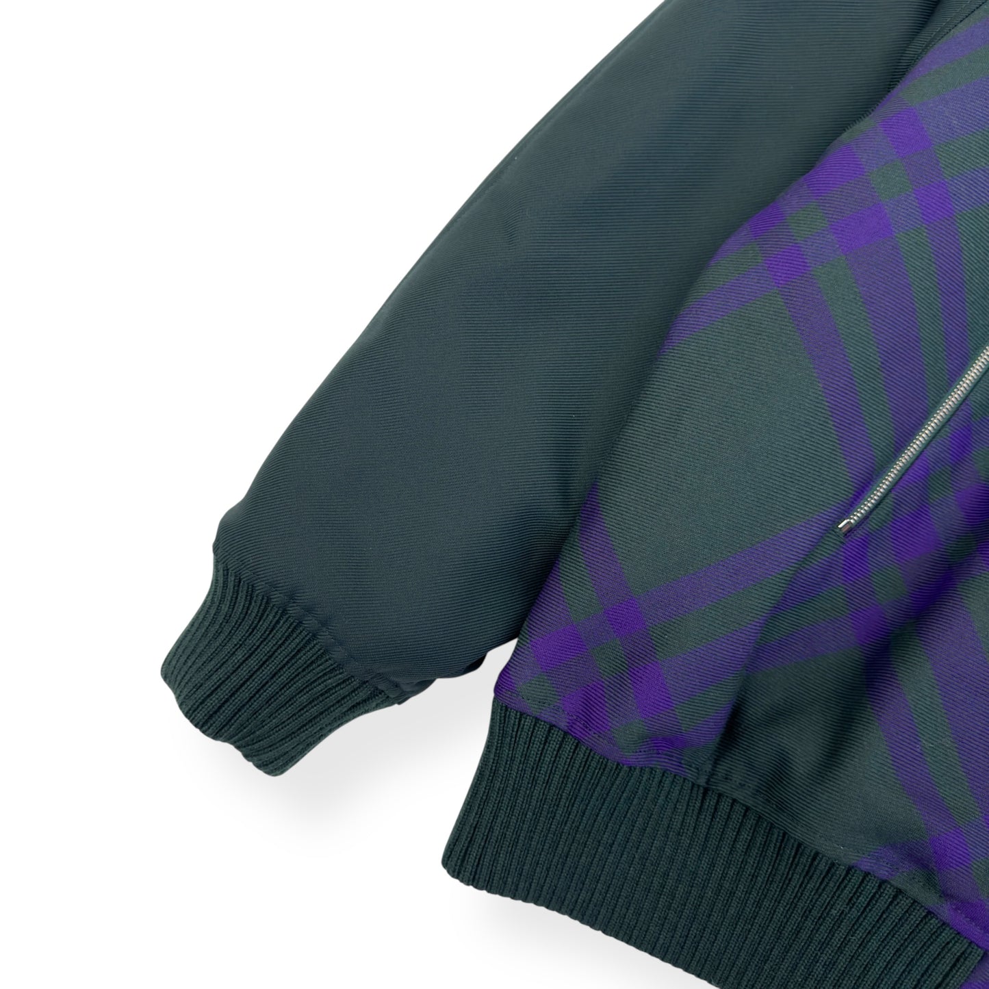 BURBERRY CHECKED REVERSIBLE COTTON-TWILL BOMBER JACKET GREEN / PURPLE XL